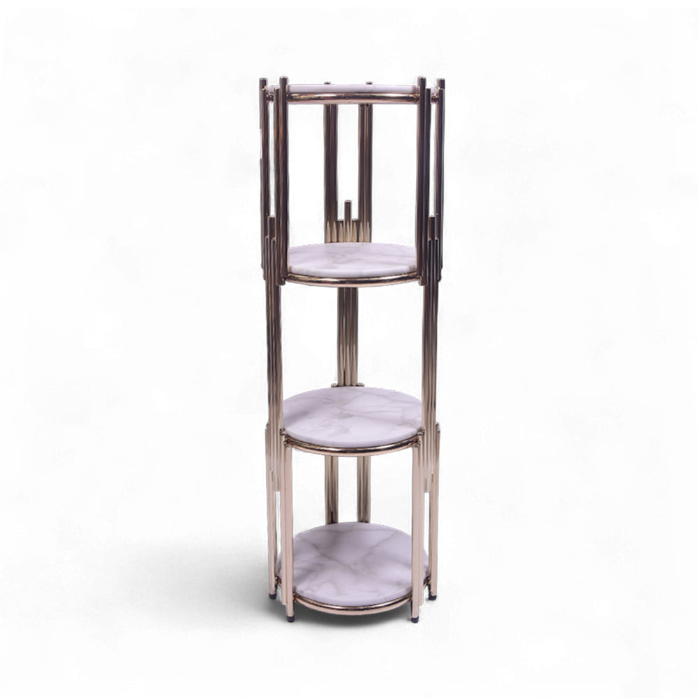 FLOWER STAND GOLDEN 4 SHELF ROUND-P21819
