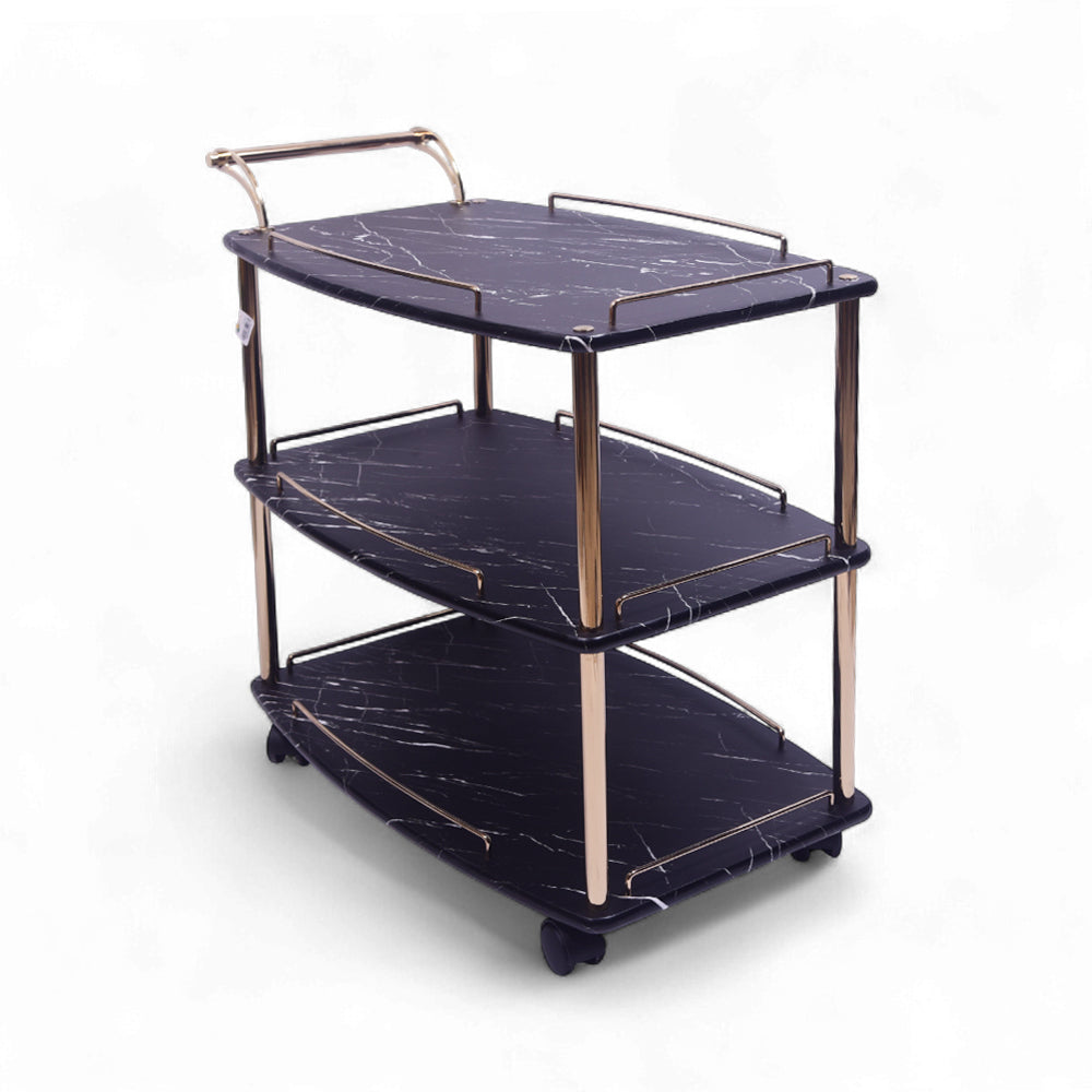 TEA TROLLEY STATE 3 SHELF GOLDEN-P21809