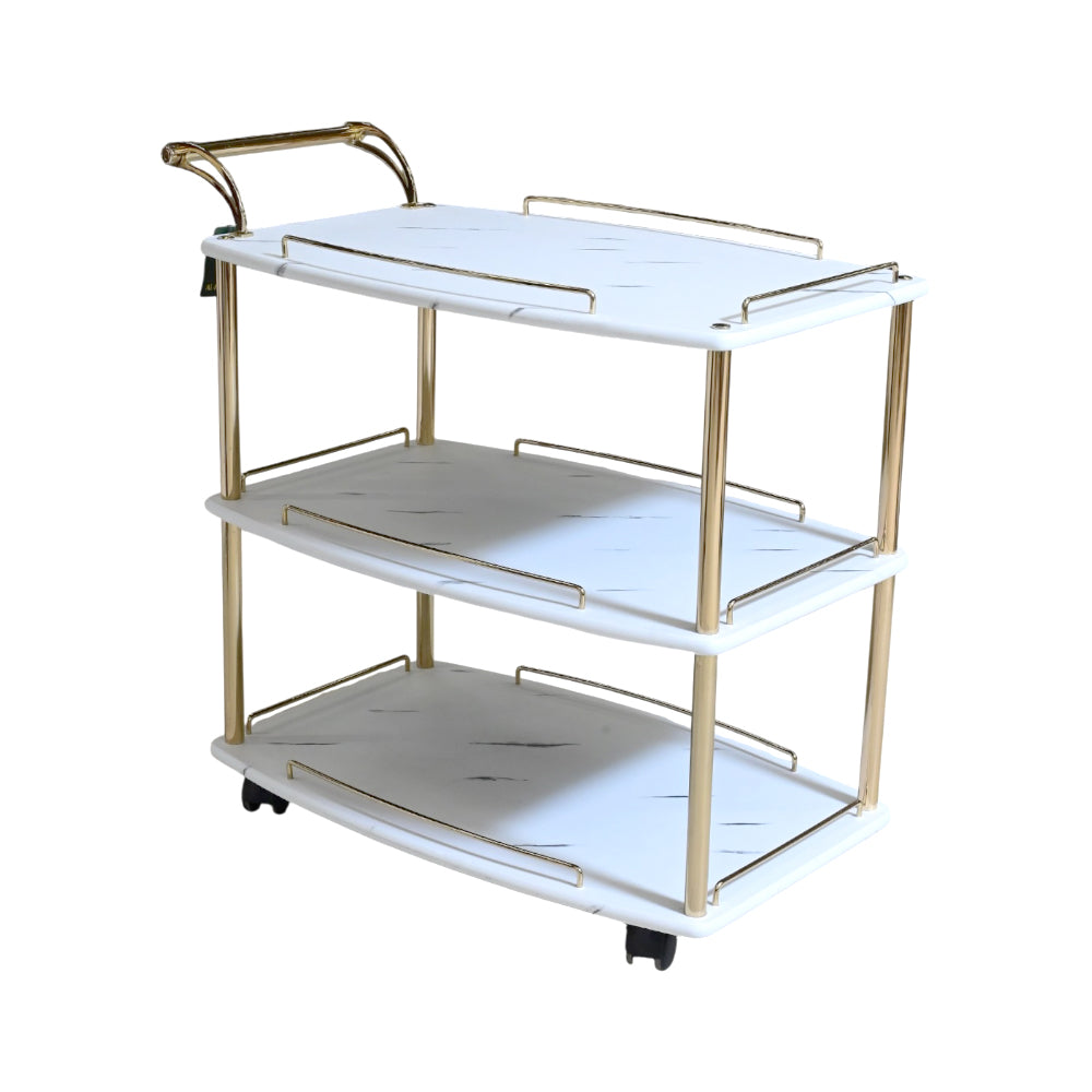 TEA TROLLEY STATE 3 SHELF GOLDEN-P21823