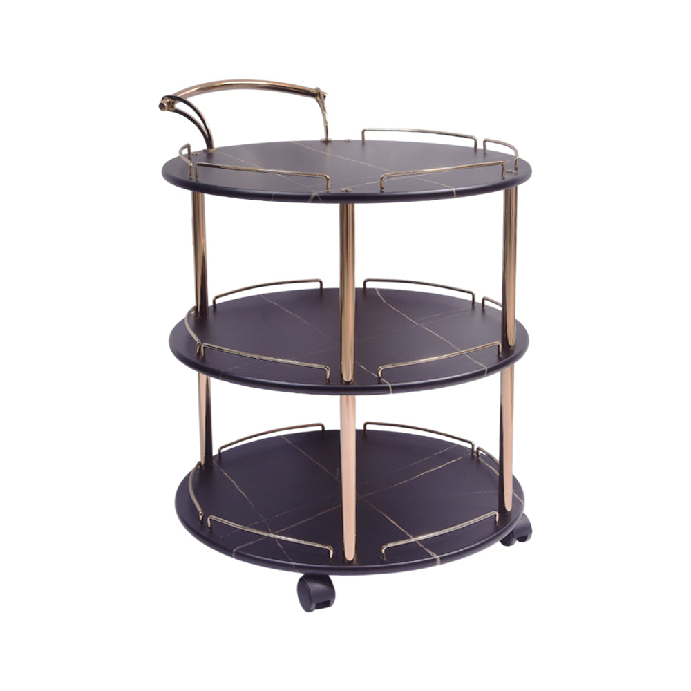TEA TROLLEY ROUND 3 SHELF GOLDEN-P21905