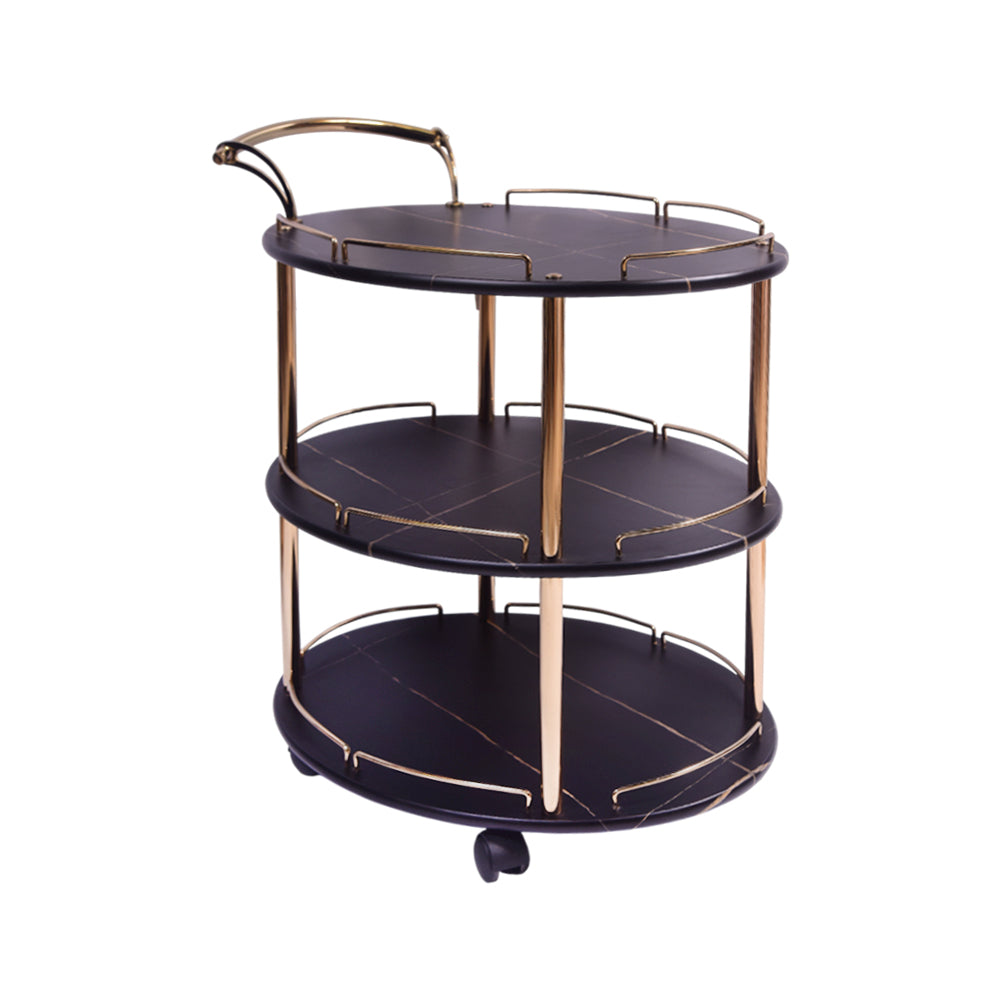 TEA TROLLEY OVAL 3 SHELF GOLDEN-P21905