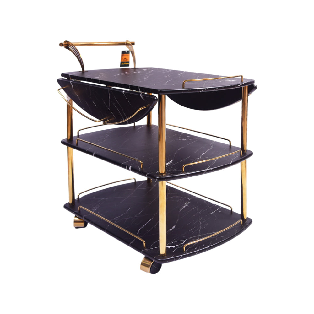 TEA TROLLEY FOLDING 3 SHELF-885 BLACK MARBLE-E18
