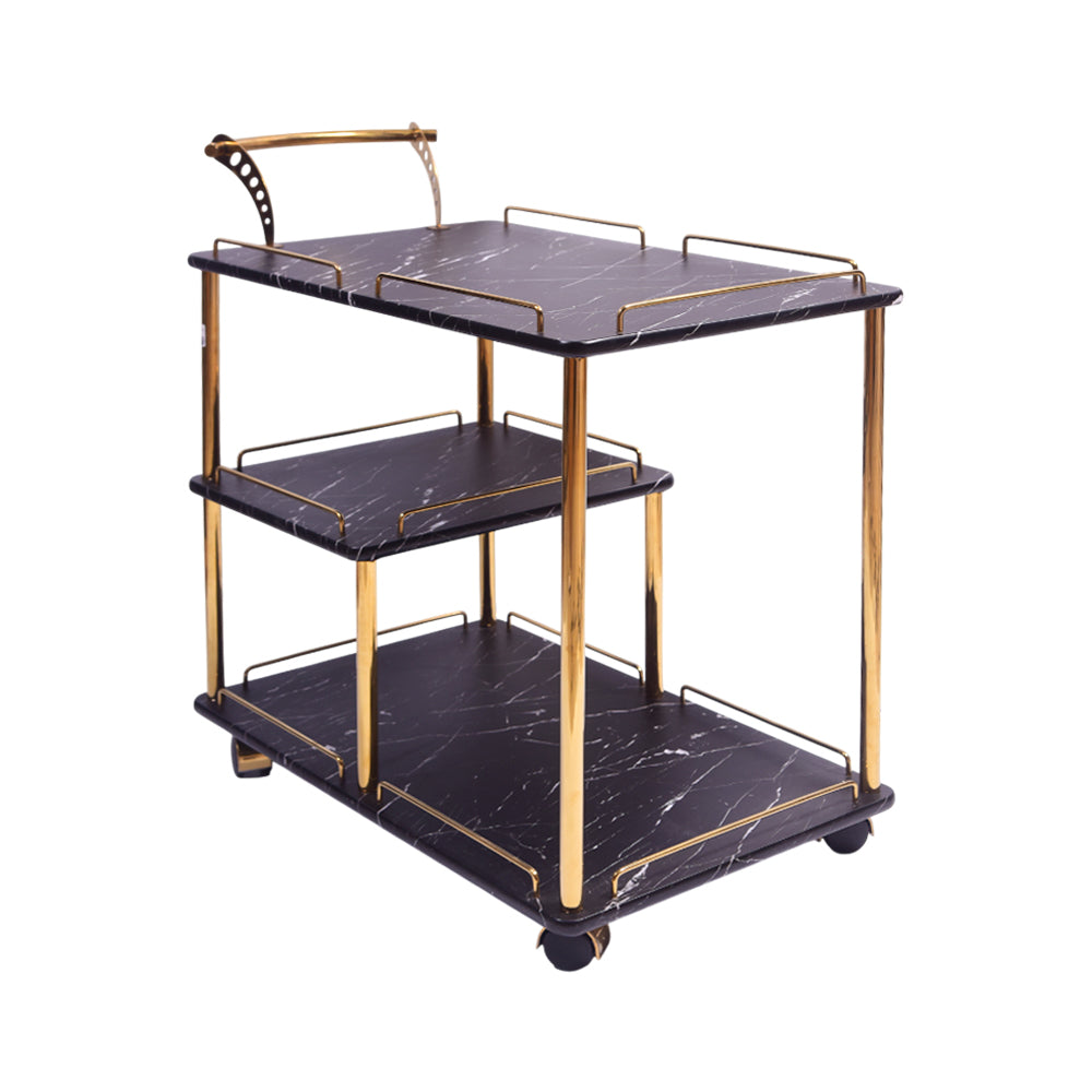 TEA TROLLEY 3 SHELF NEW STATE-908 BLACK MARBLE-E18