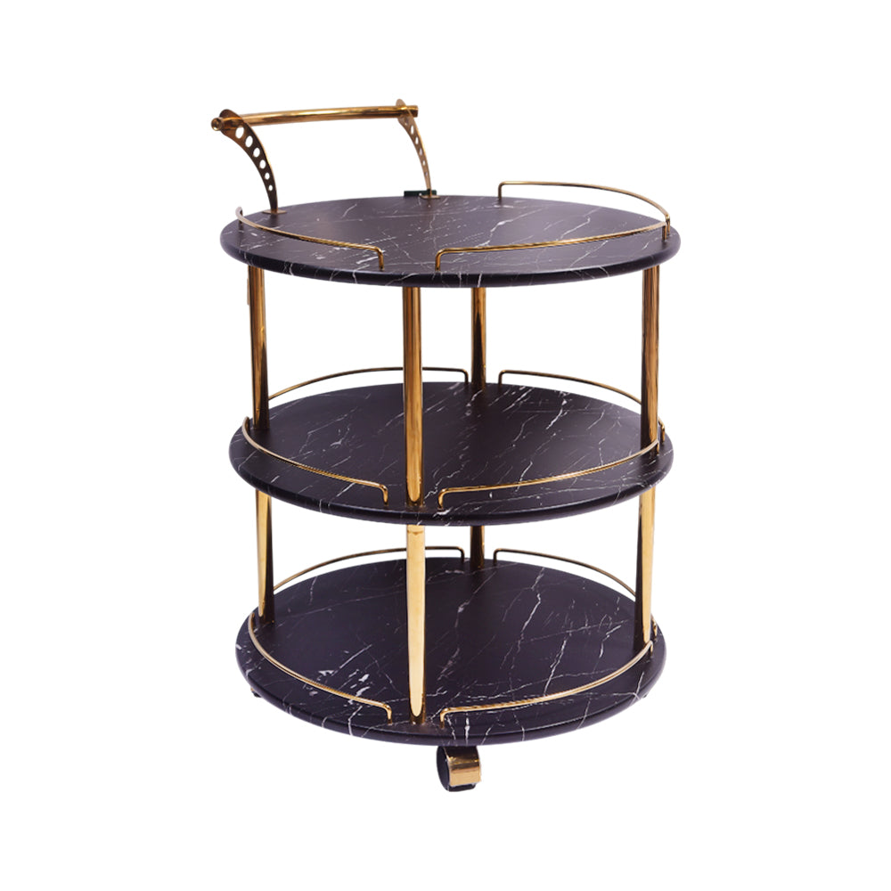 TEA TROLLEY 3 SHELF ROUND-506 BLACK MARBLE-E18