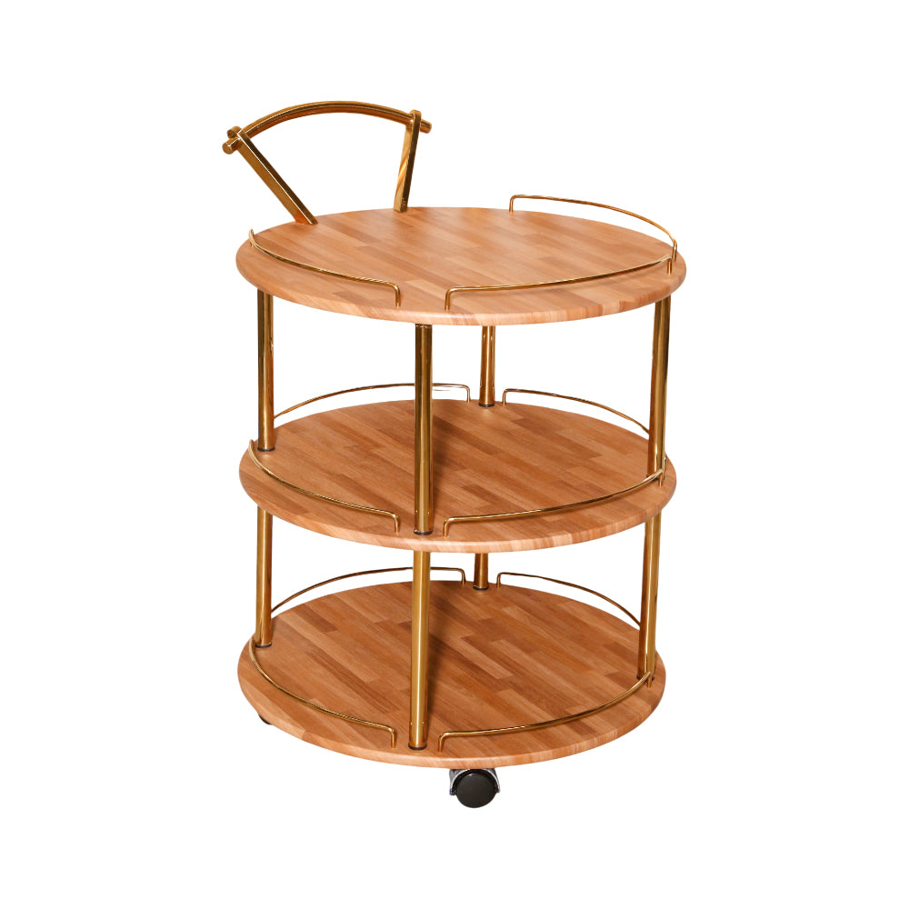 TEA TROLLEY 3 SHELF ROUND-506 BRICK WOOD-E25