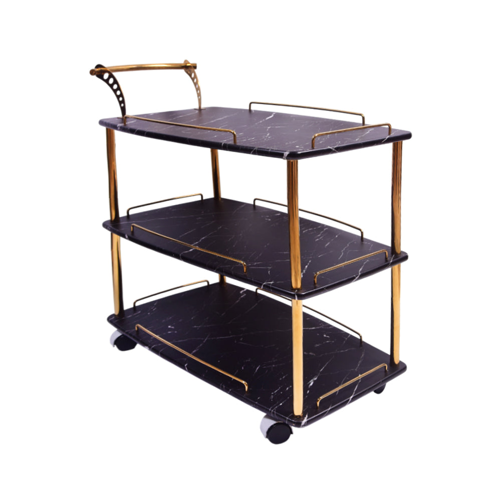 TEA TROLLEY 3 SHELF STATE-117 BLACK MARBLE-E18