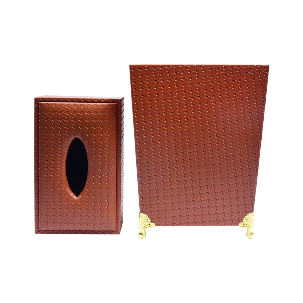 DUSTBIN & TISSUE BOX SET LEATHER ZT9415