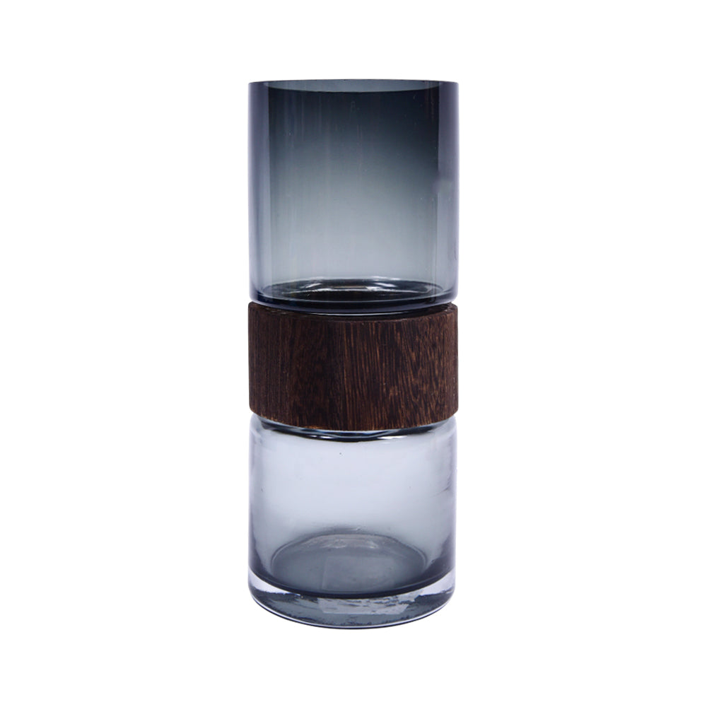 VASE GLASS + WOOD 0639-15