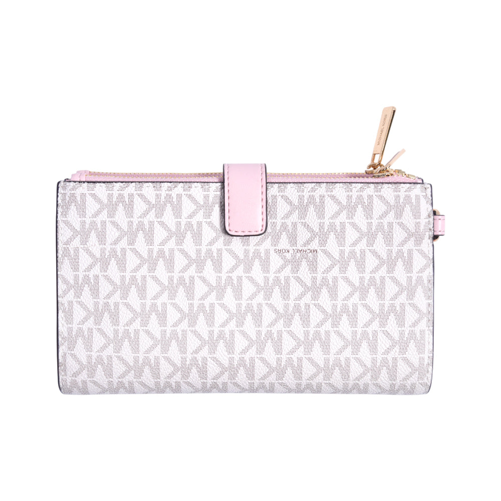 MK LADIES JET SET TRAVEL DOUBLE ZIP WALLET PWD BLUSH MLT 35F
