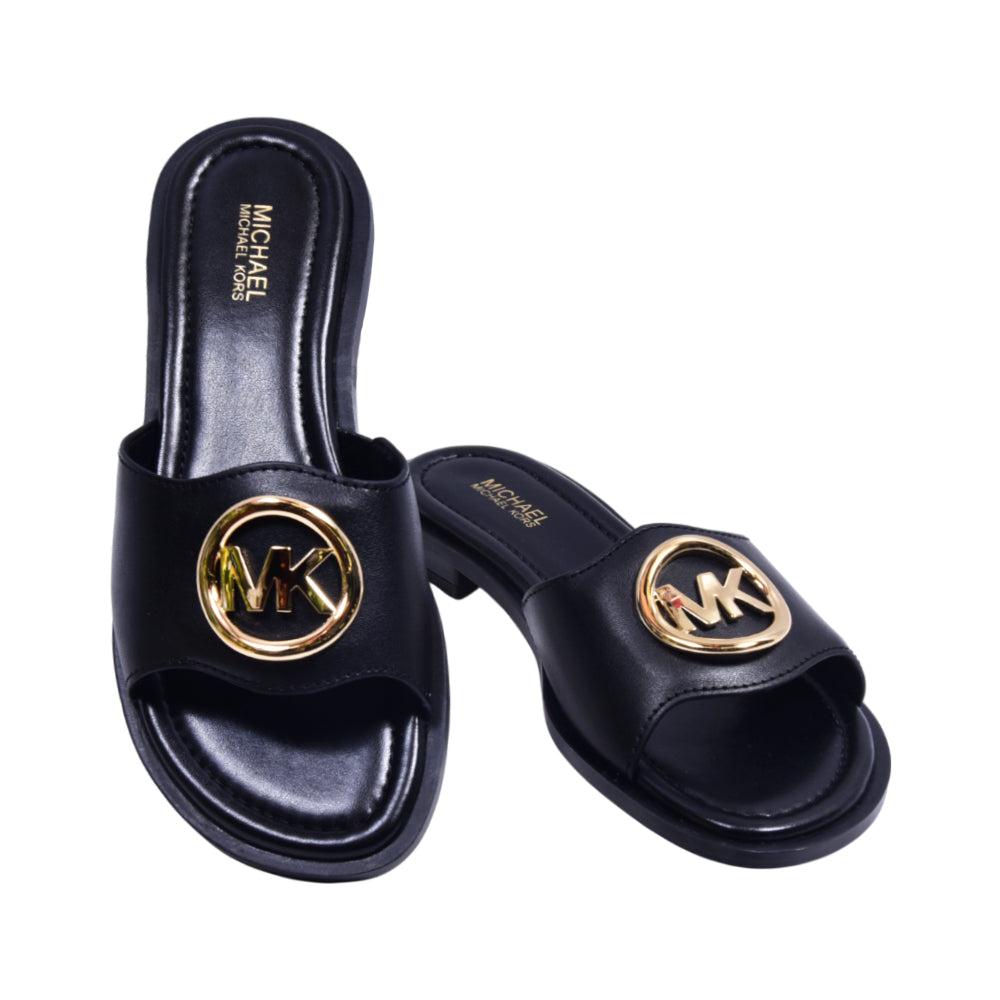 MK HANNAH FLAT SLIDE FAUX LEATHER 49S5HNFS1L BLACK 6.5