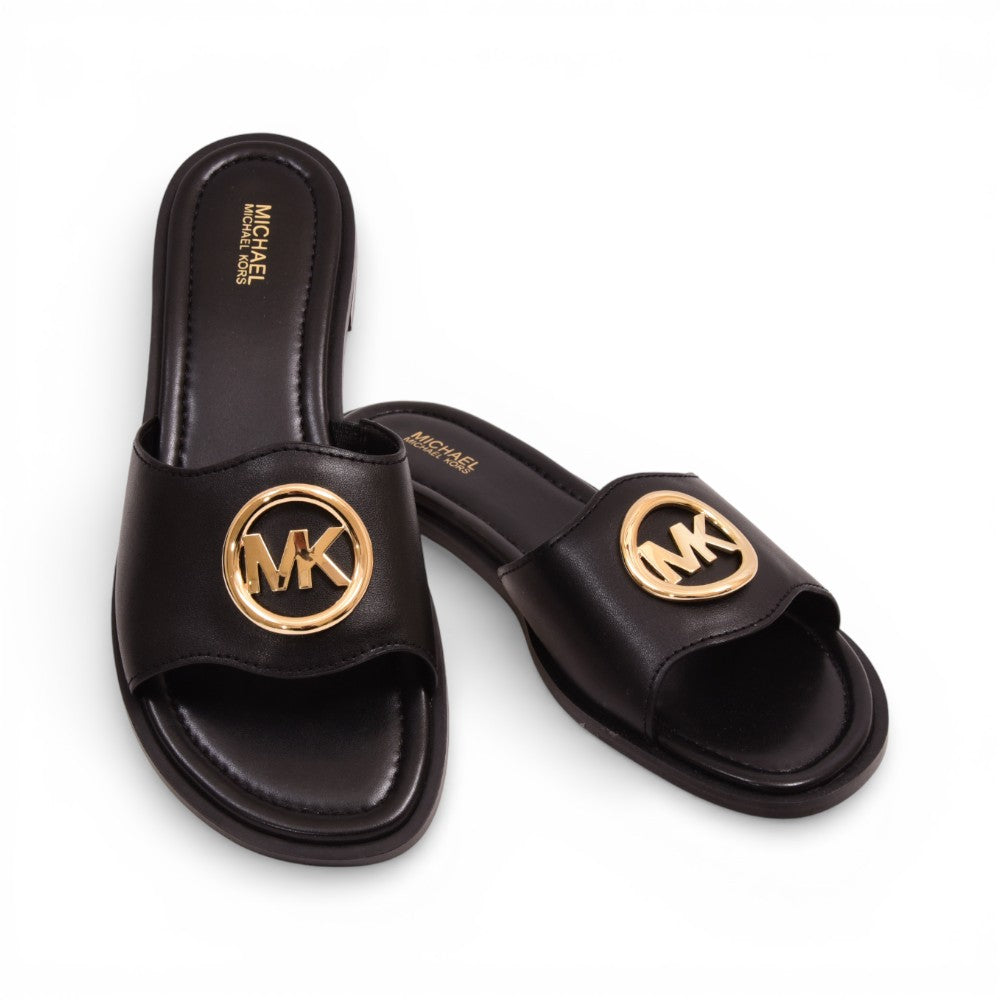 MK HANNAH FLAT SLIDE FAUX LEATHER 49S5HNFS1L BLACK 9.5