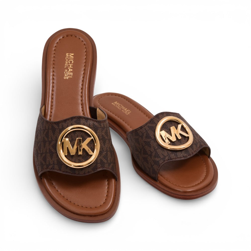 MK HANNAH FLAT SLIDE MK SIG SM 49S5HNFS1B BROWN 6