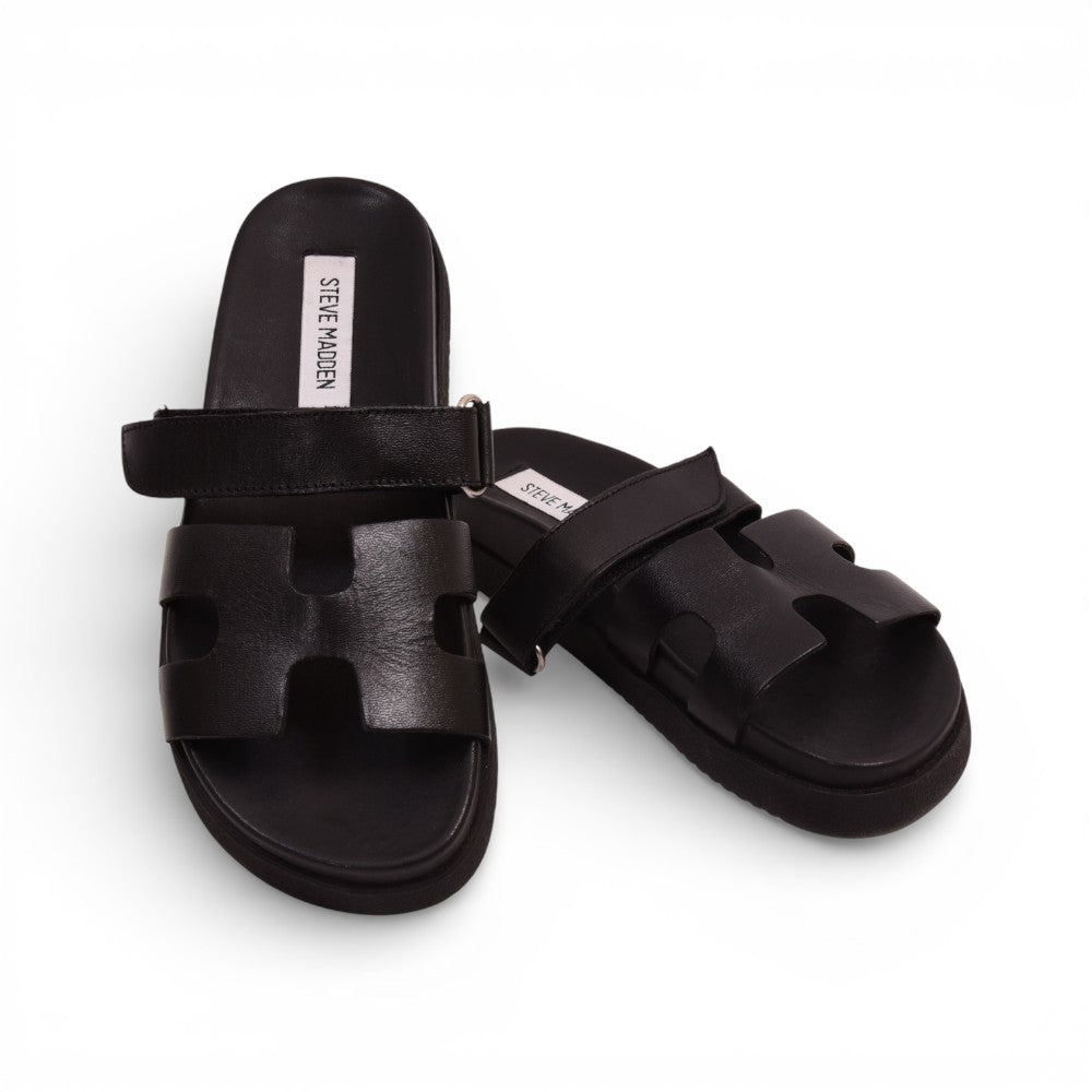 STEVE MADDEN MAYVEN SLIPPER BLACK LEATHER 6.5