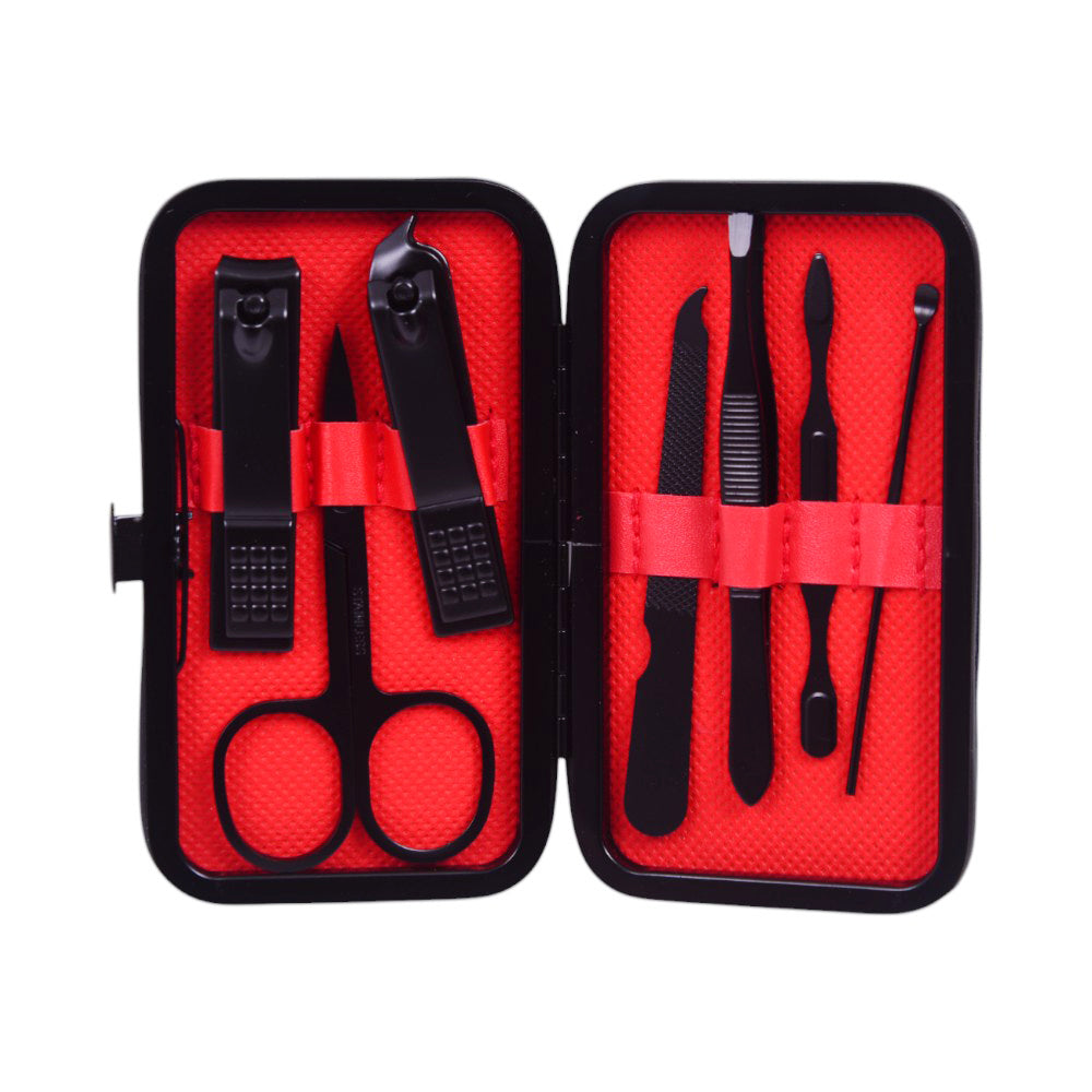 MANICURE KIT SET BLACK LEATHER 7IN1