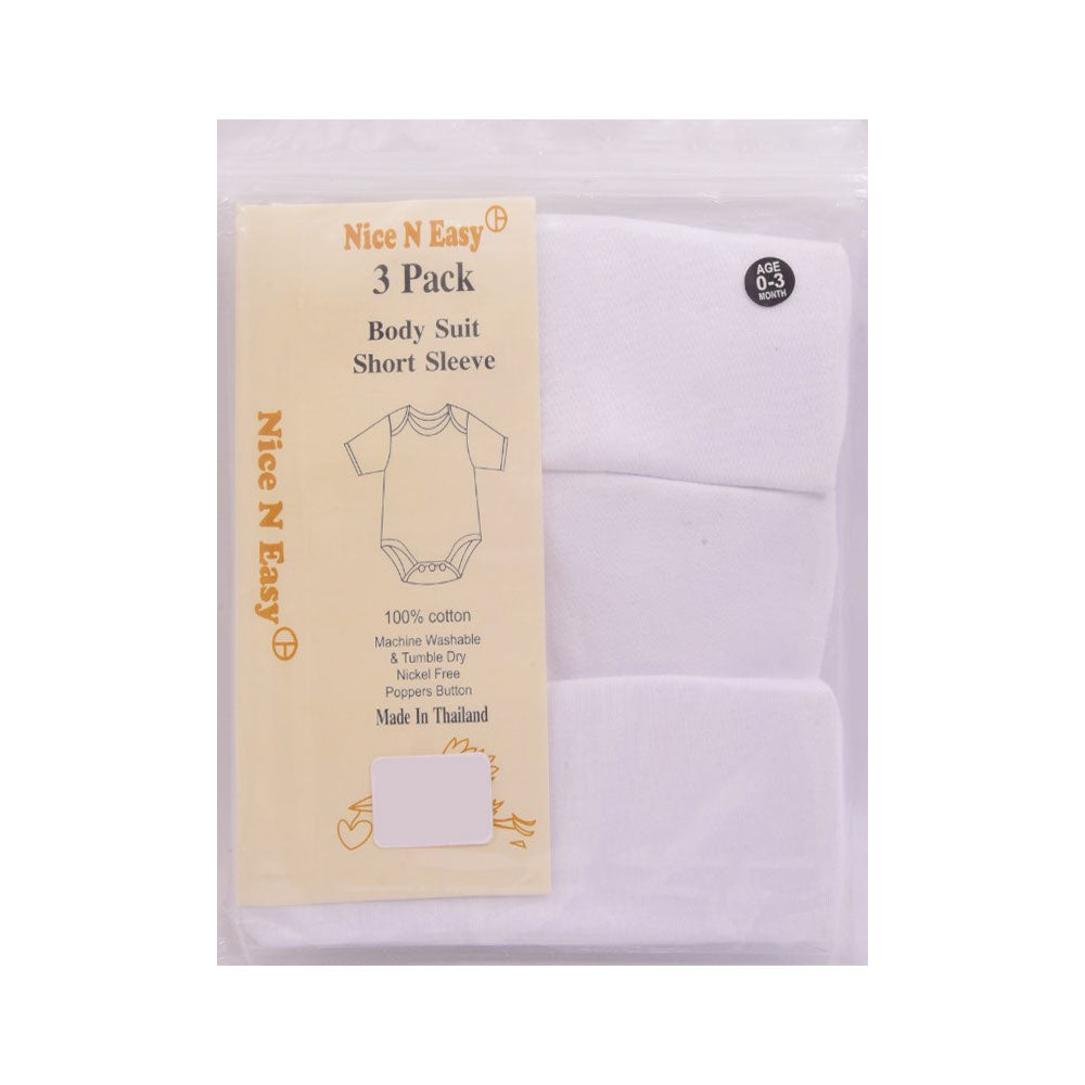 H/S BODY SUIT 3PC PACK WHITE NICE & EASY MZS-25 0-3M HC03