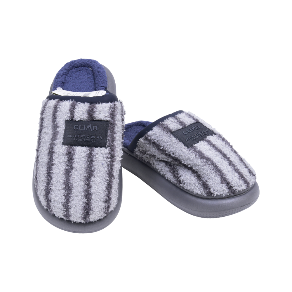 MENS CARPET SLIPPER IR 44-45 GREY/NAVY 2581 40-45