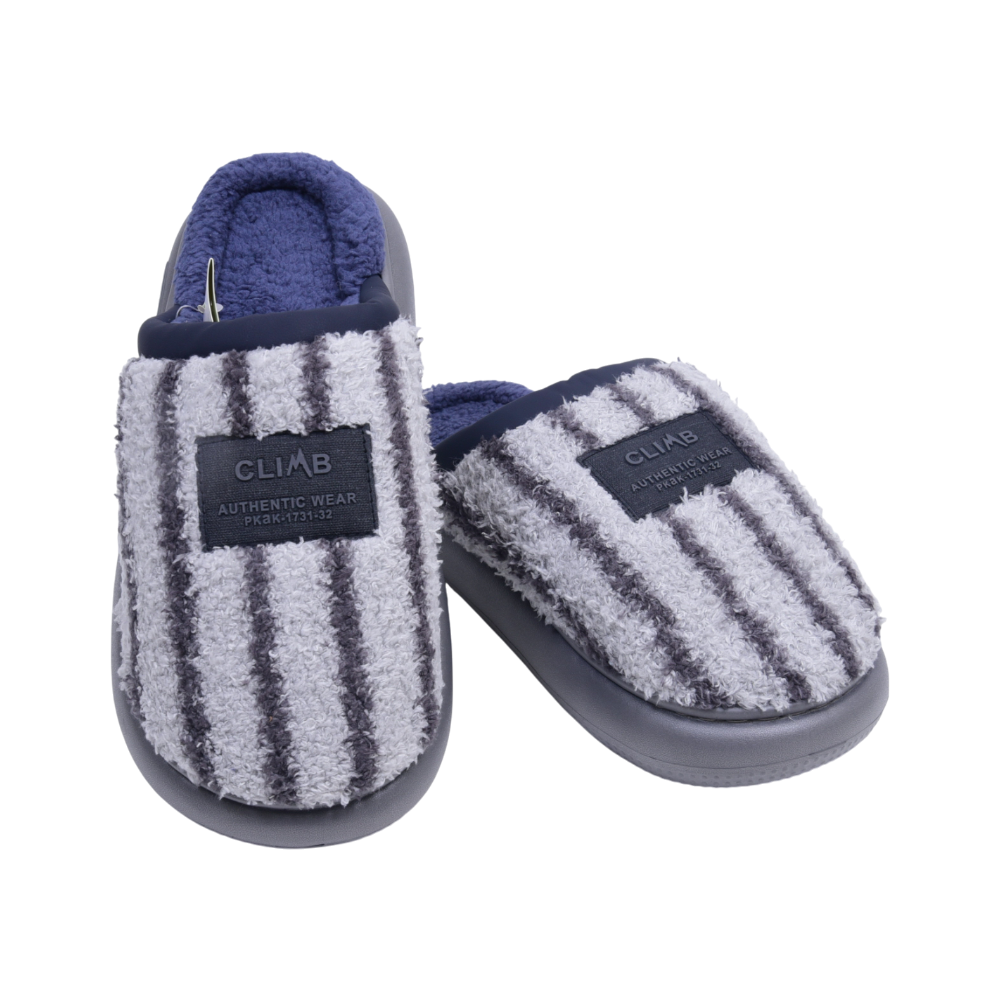 MENS CARPET SLIPPER IR 42-43 GREY/NAVY 2581 40-45