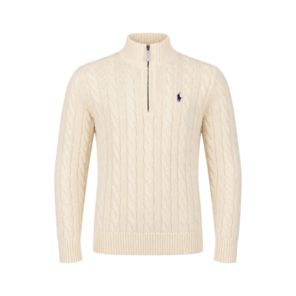 RL MEN L/S H-ZIPER CABLE KNIT SWEATER 841015 CRM (IRW)