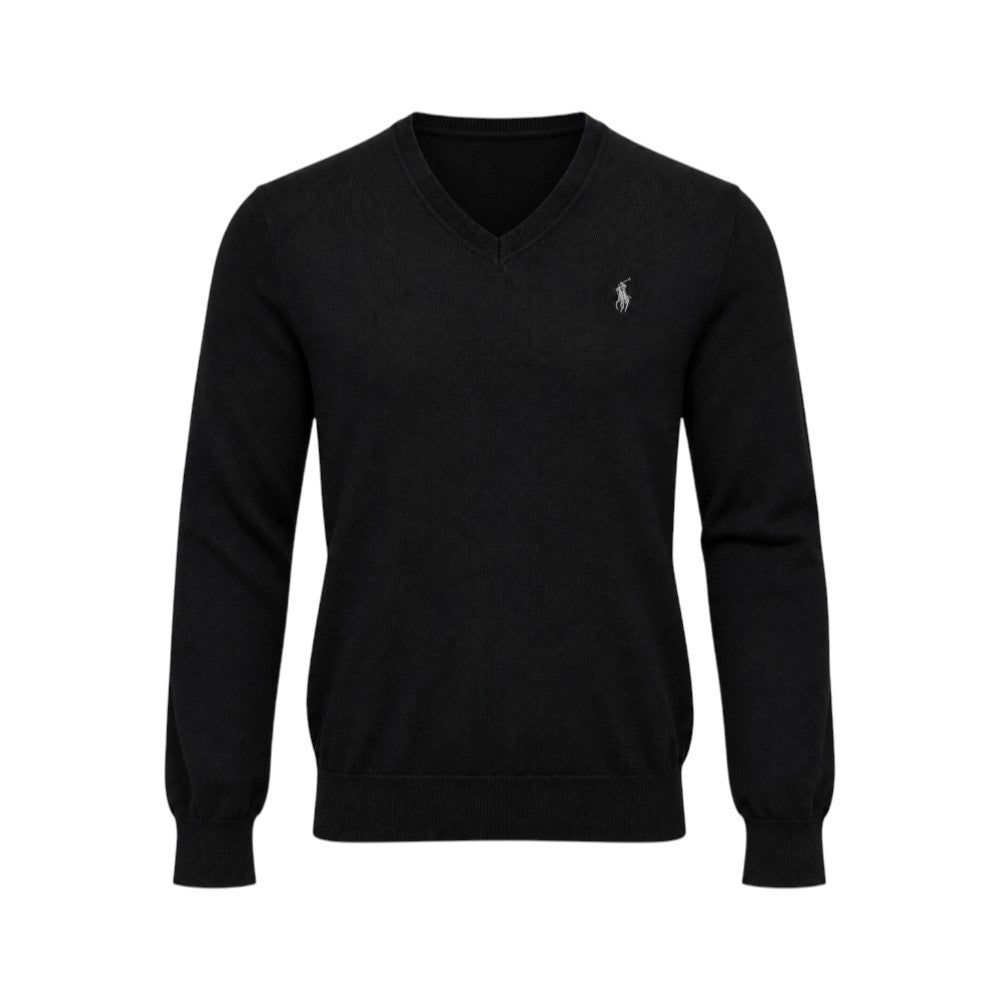 RL MEN L/S V-NECK M-WOOL SWEATER 105004 BLK (IRW)