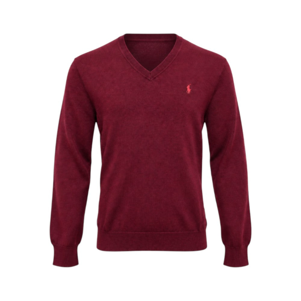 RL MEN L/S V-NECK M-WOOL SWEATER 105007 WINE (IRW)