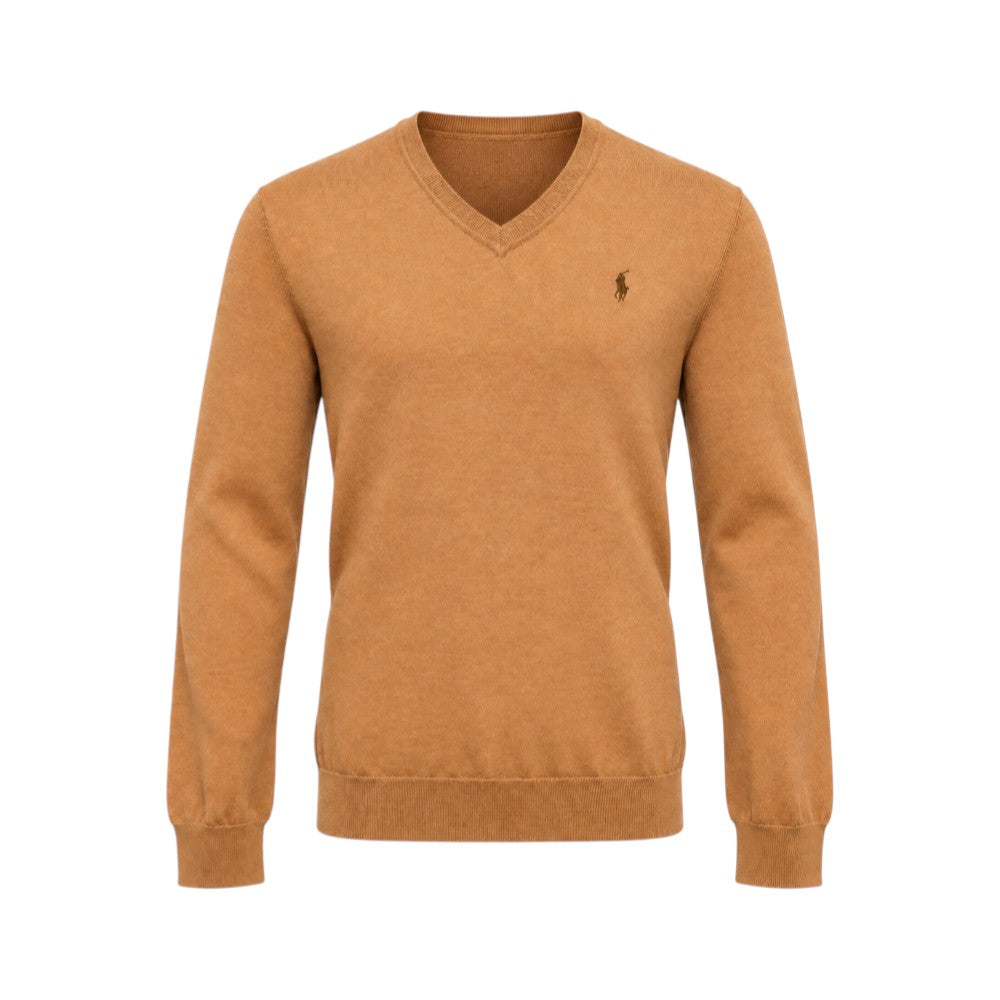 RL MEN L/S V-NECK M-WOOL SWEATER 105009 BRN (IRW)