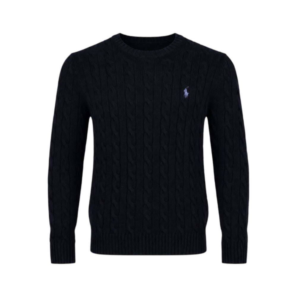 RL MEN L/S R-NECK CABLE KNIT CASHMERE WOOL SWEATER 762001 BL