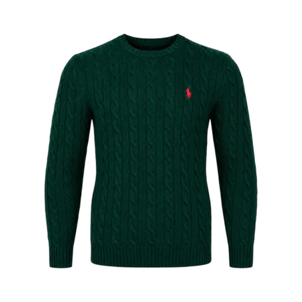 RL MEN L/S R-NECK CABLE KNIT CASHMERE WOOL SWEATER 762004 GR