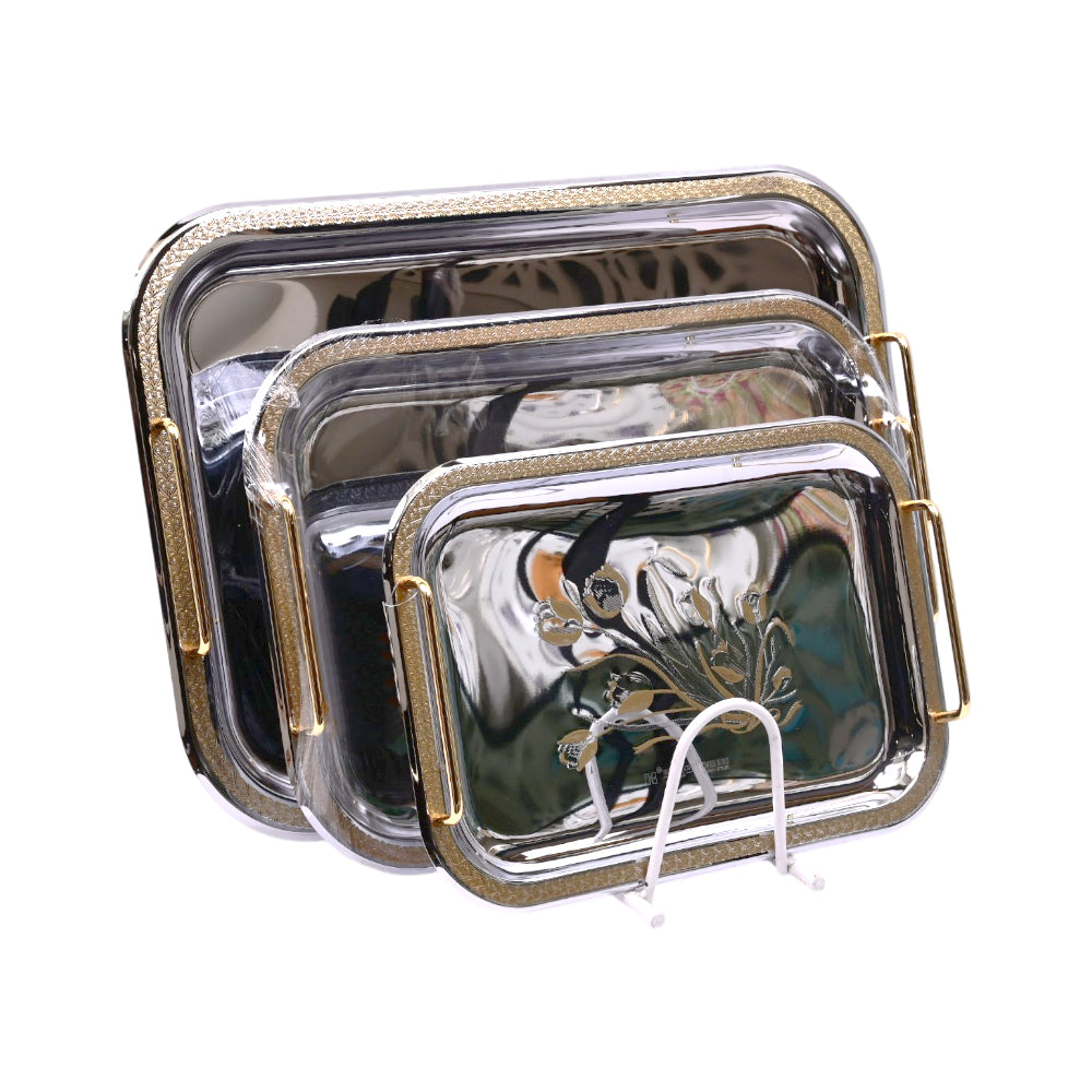 TRAY SET 3PC STEEL GOLDEN-SILVER TR003GA MS