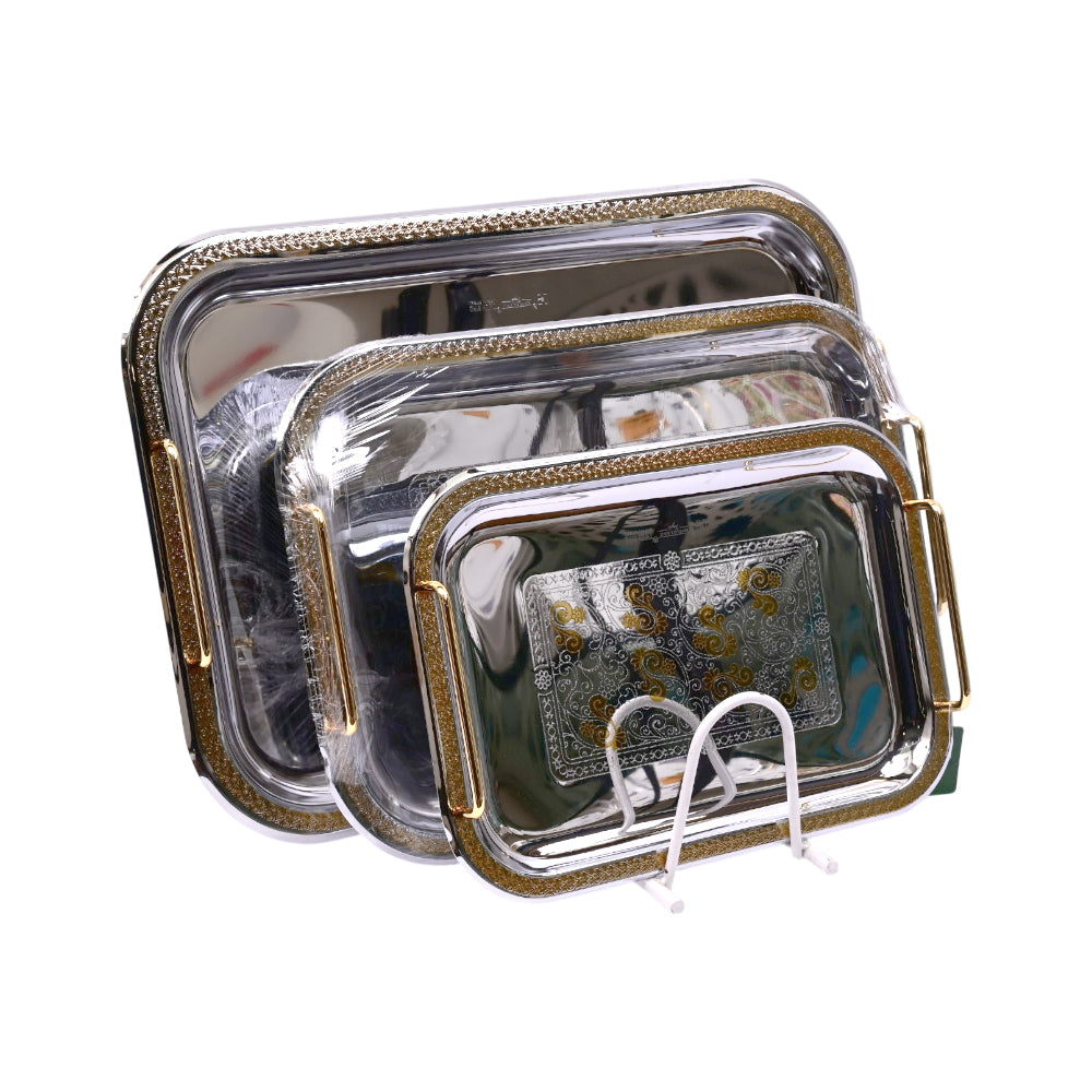 TRAY SET 3PC STEEL GOLDEN-SILVER TR003GB MS