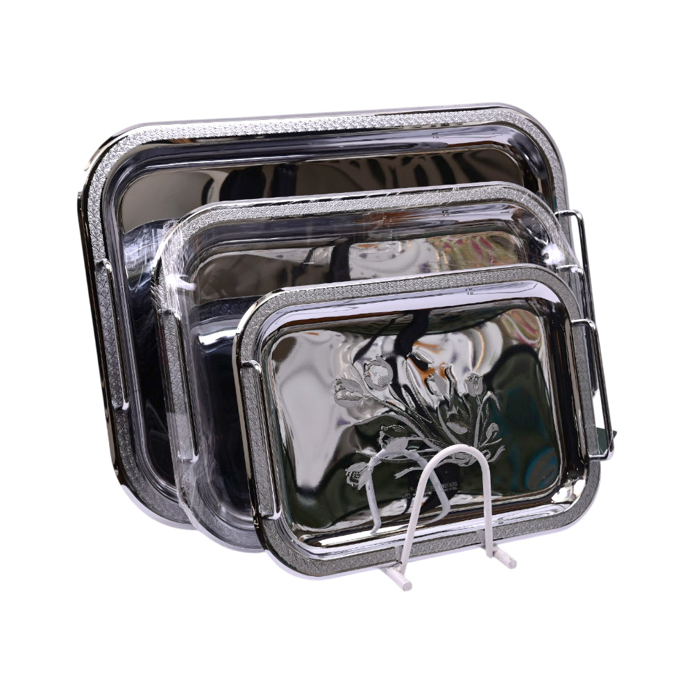 TRAY SET 3PC STEEL GOLDEN-SILVER TR003SA MS