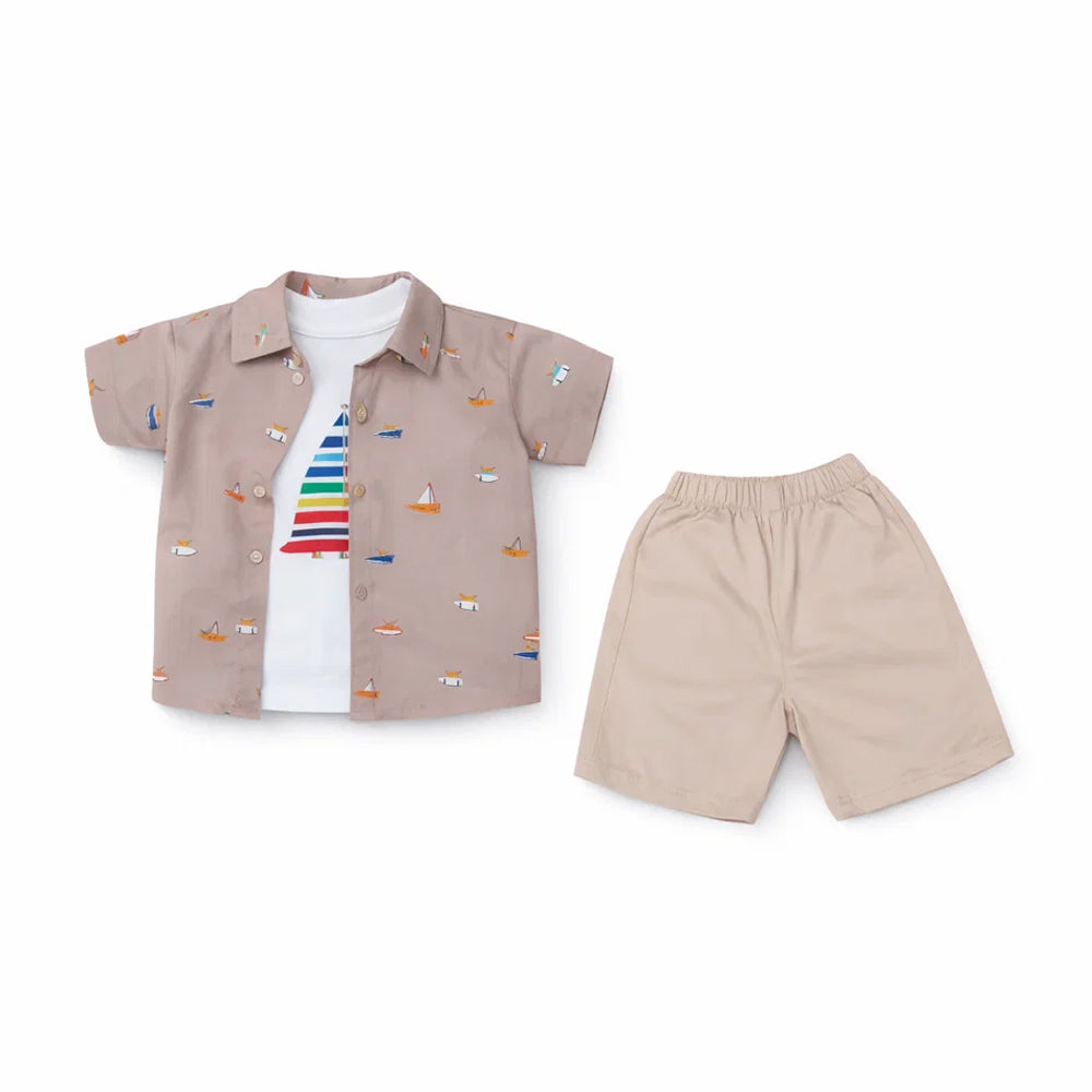 BOYS S/S 3PC KNICKER SUIT L BROWN ZHS-26 12-18M 2670