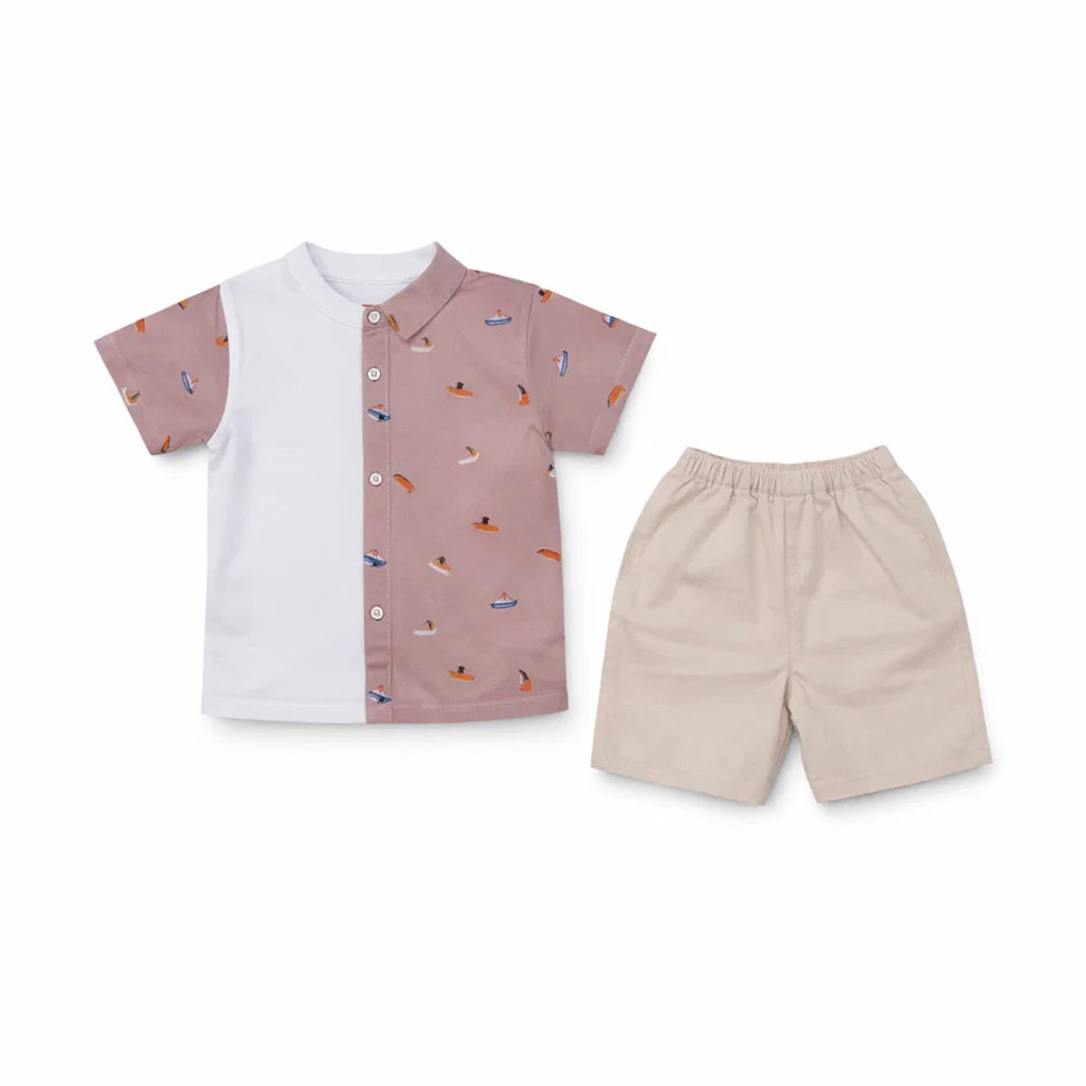 BOYS S/S 3PC KNICKER SUIT L BROWN ZHS-26 4-5 YEAR 2670