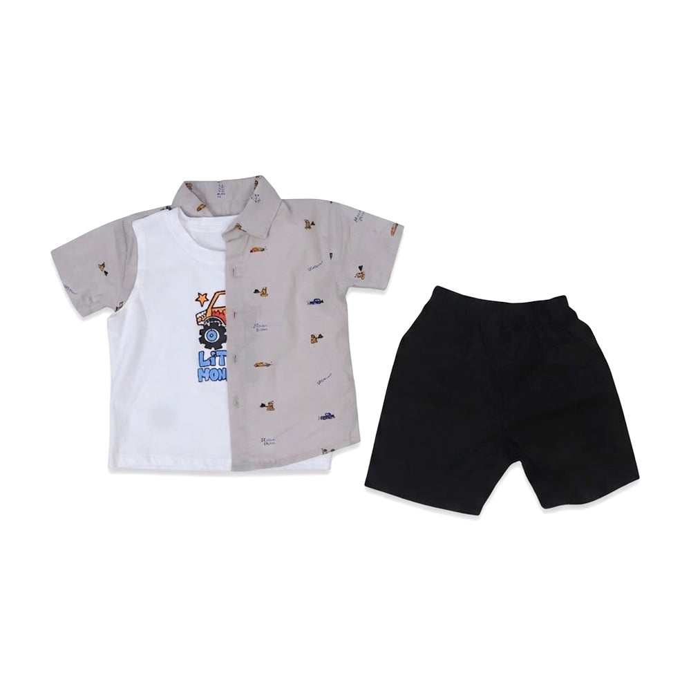 BOYS S/S 3PC KNICKER SUIT GREY ZHS-26 18-24M 2679