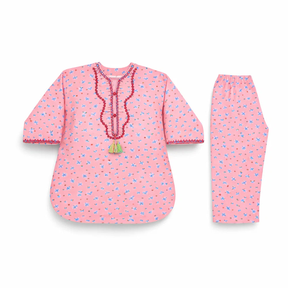 GIRLS L/S 2PC PRINTED KURTA SUIT PEACH ZHS-26 4-5 YEAR 5284
