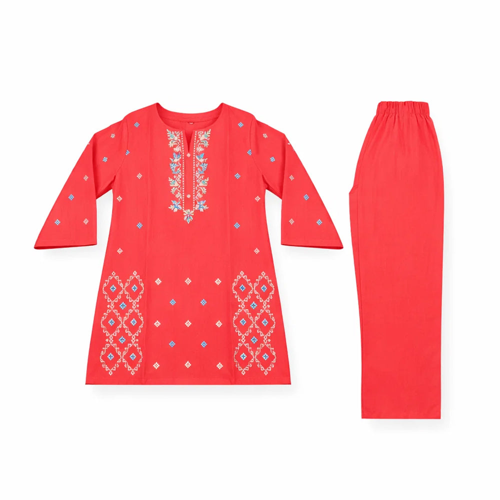 GIRLS L/S 2PC KURTA SUIT L MAROON ZHS-26 6-7 YEAR 7673
