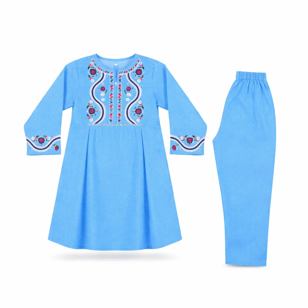 GIRLS L/S 2PC KURTA SUIT BLUE ZHS-26 6-7 YEAR 3716
