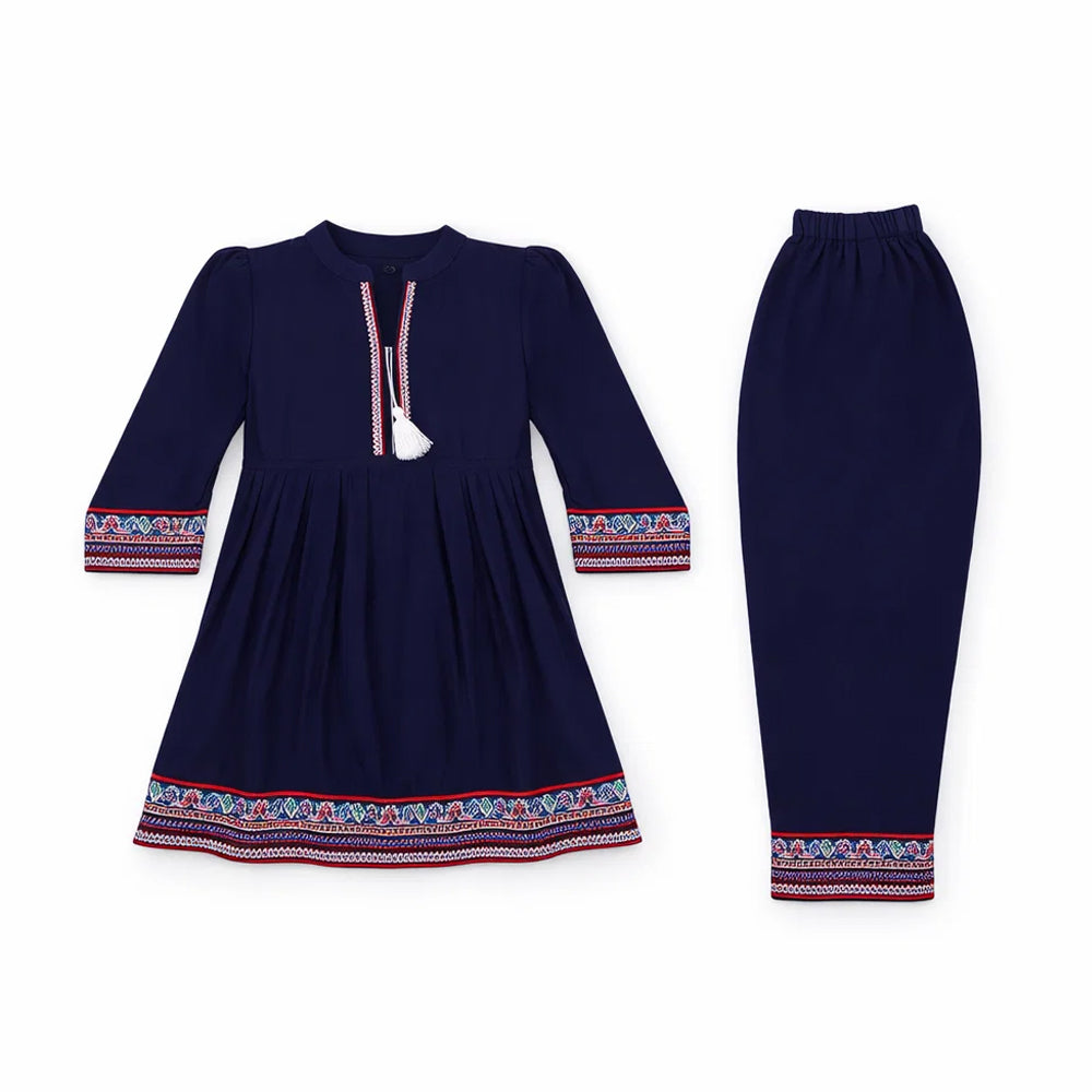 GIRLS L/S 2PC KURTA SUIT NAVY ZHS-26 6-7 YEAR 7672