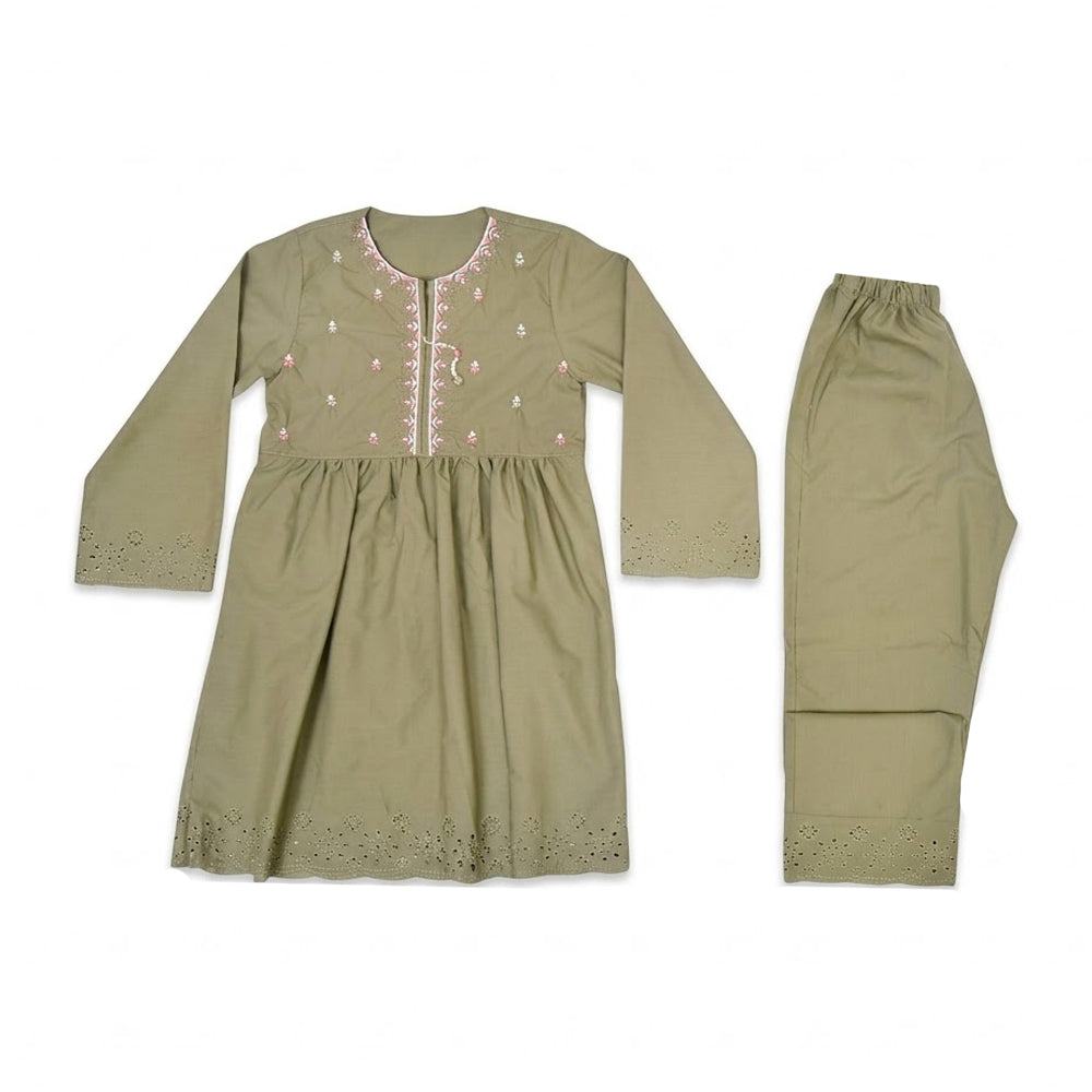 GIRLS L/S 2PC KURTA SUIT GREEN ZHS-26 8-9 YEAR 7608
