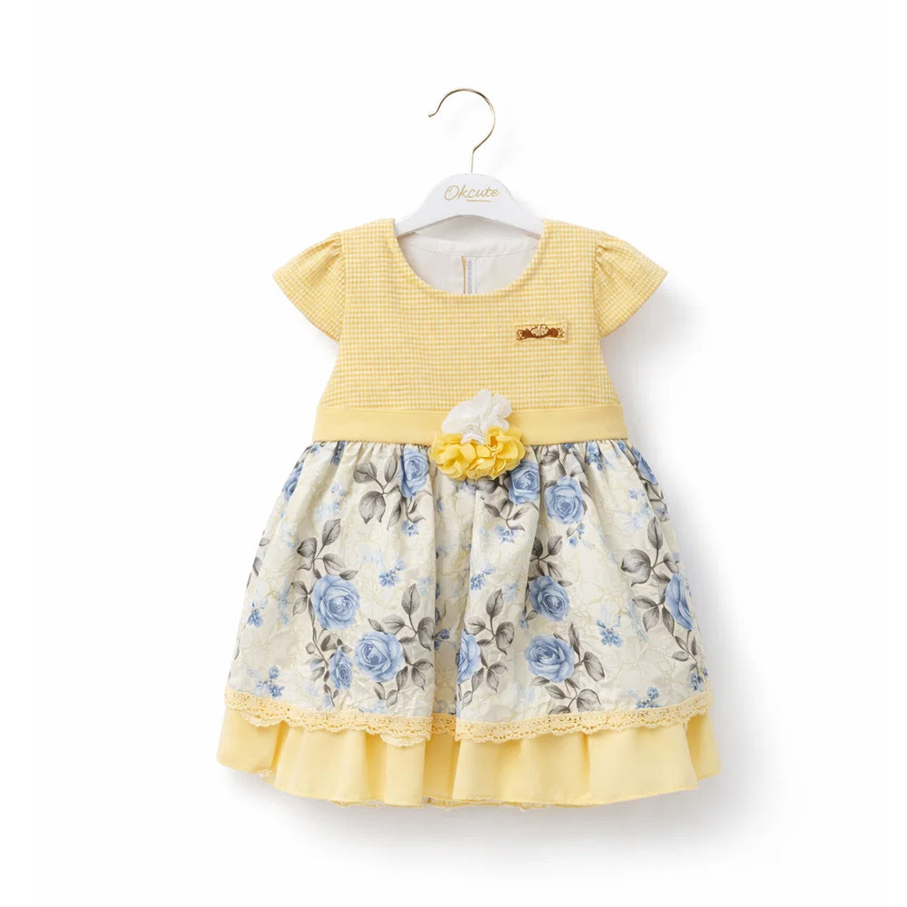 GIRLS CAP/SLV 2PC FANCY FROCK YELLOW ZHS-26 12-18M 4980