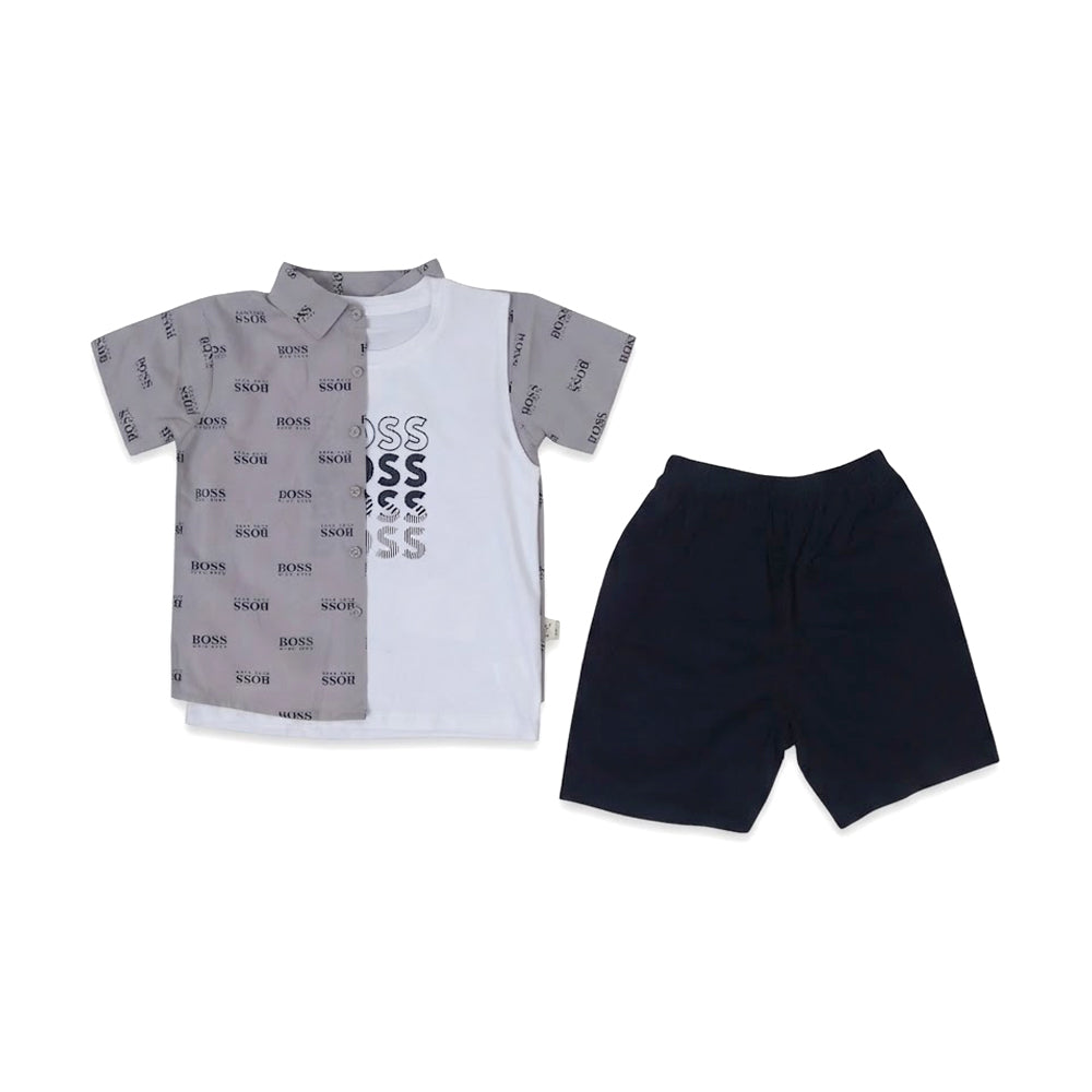 BOYS S/S 3PC KNICKER SUIT GREY ZHS-26 5-6 YEAR 2673