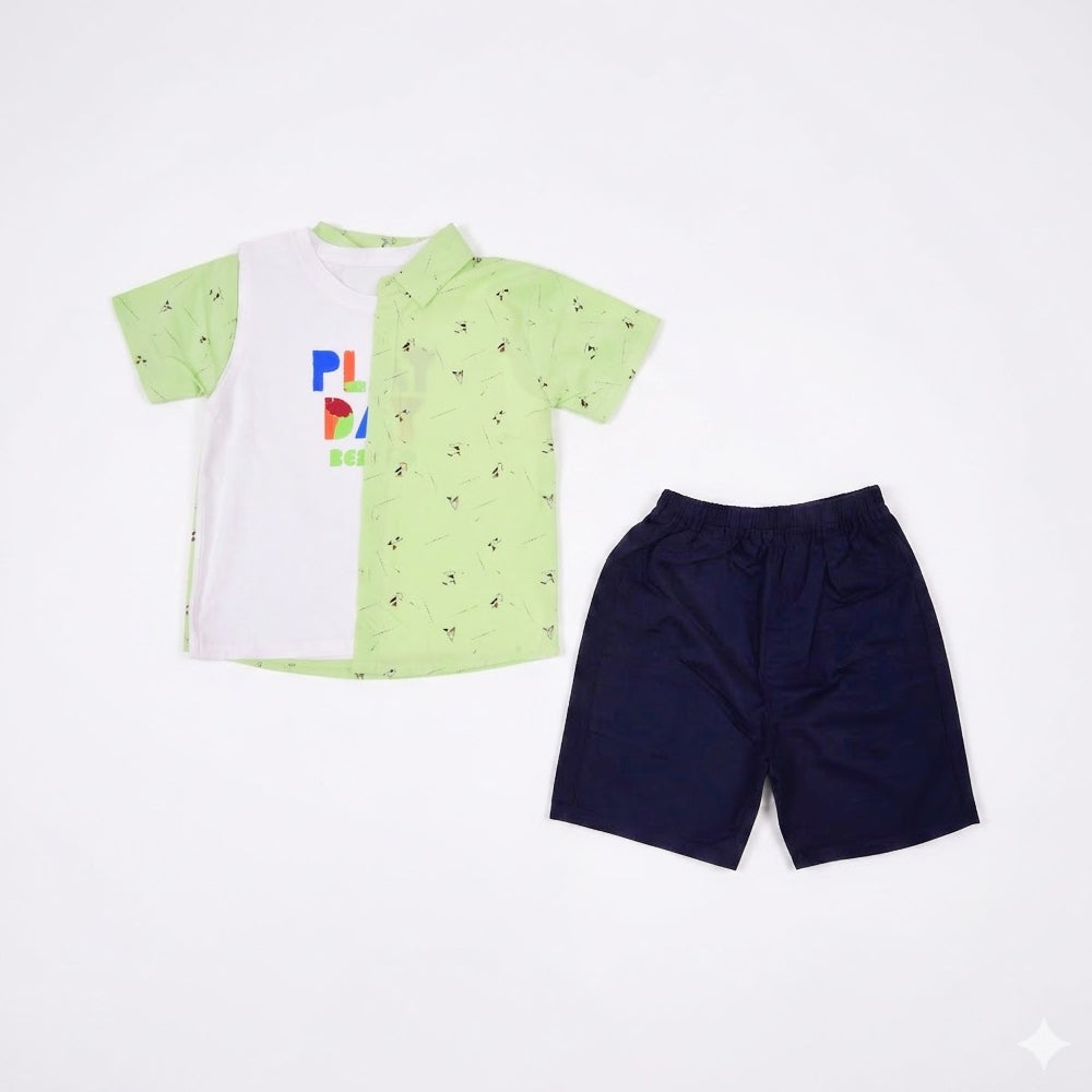 BOYS S/S 3PC KNICKER SUIT GREEN ZHS-26 5-6 YEAR 2681