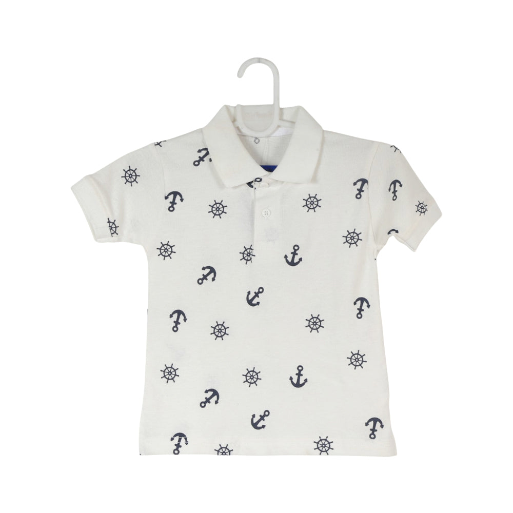 BOYS S/S POLO T-SHIRT N&E WHITE PRINTED OSB ZHS-26 18-24M HC