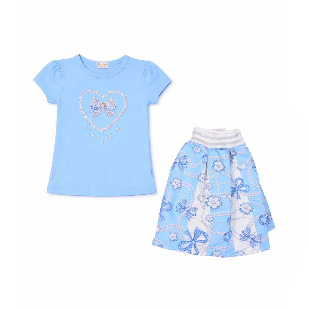 GIRLS S/S 2PC SKIRT SUIT BLUE ZHS-26 4-5 YEAR BL-005 C.G