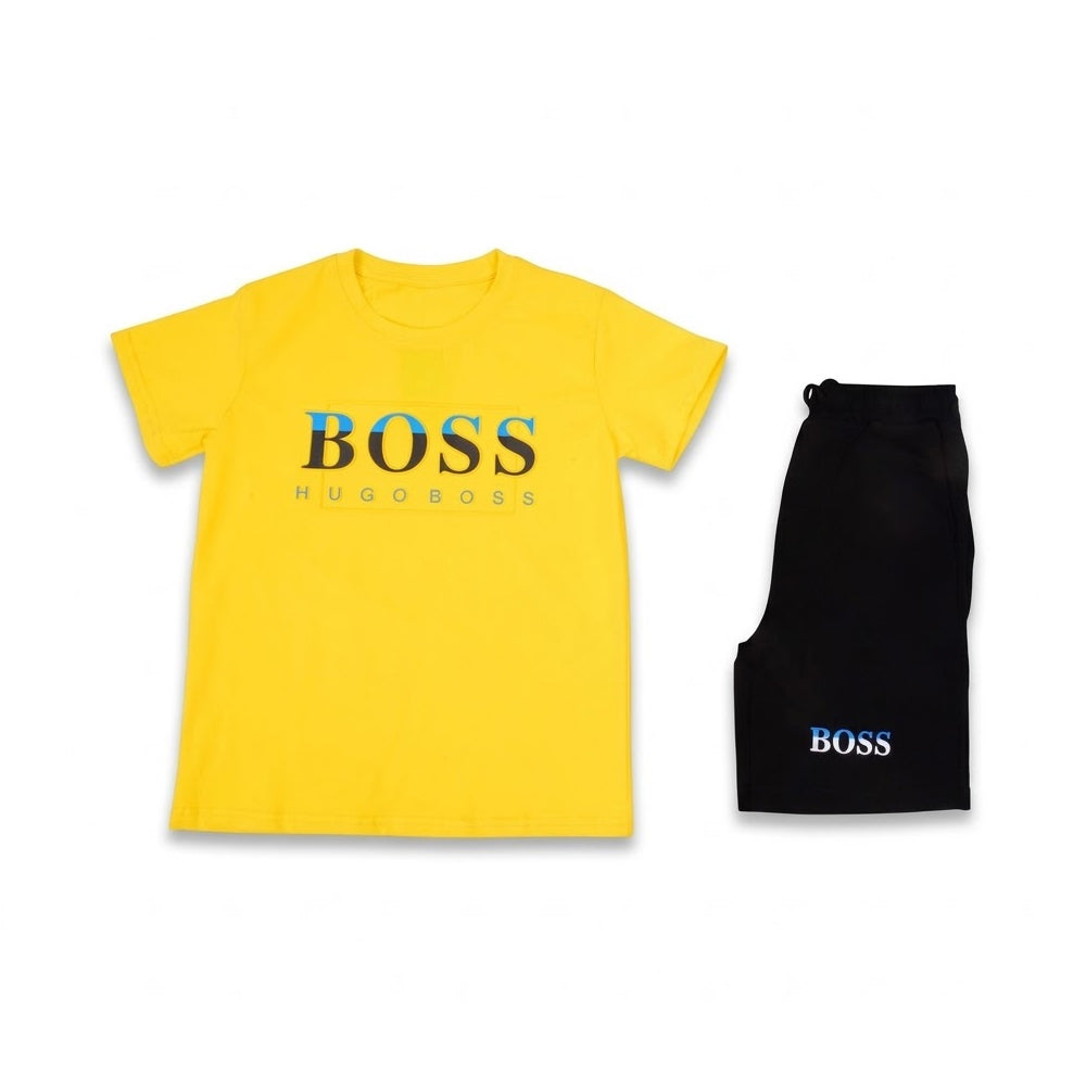 BOYS S/S 2PC KNICKER SUIT BRANDED YELLOW ZHS-26 8-9 YEAR 068