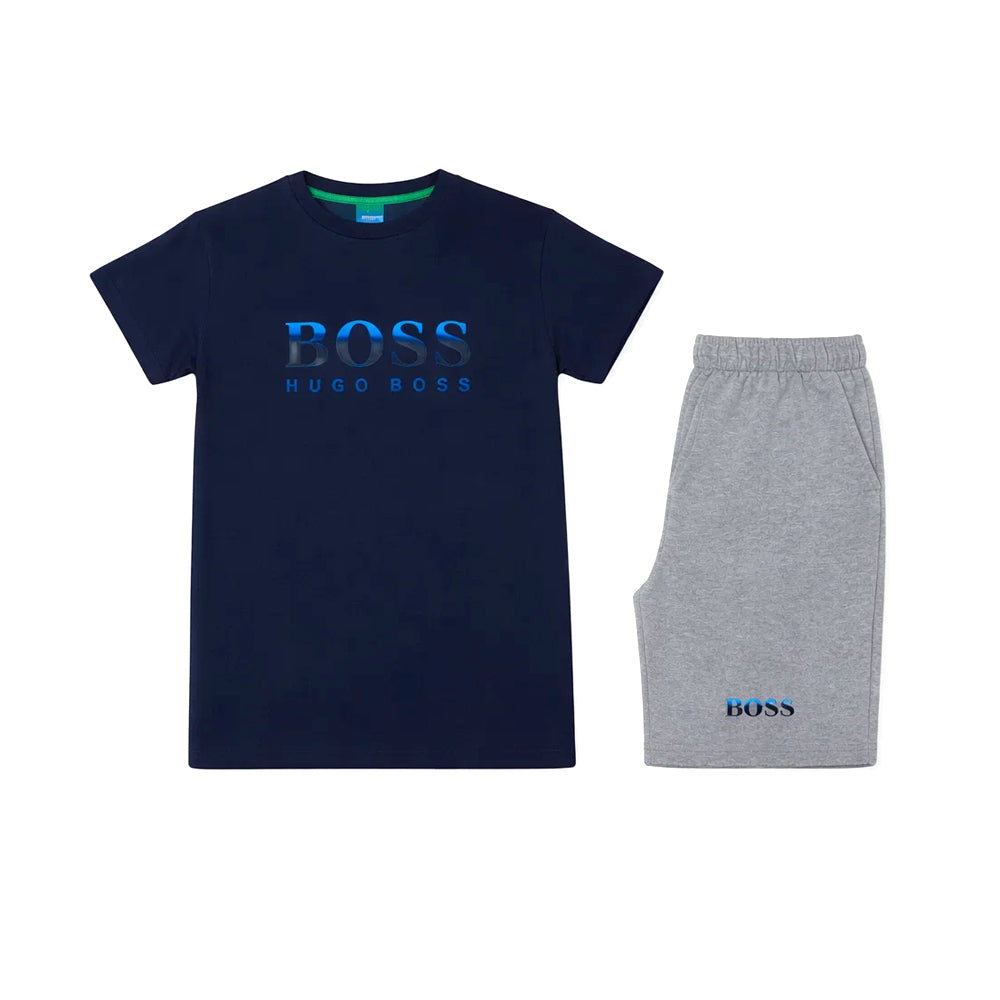 BOYS S/S 2PC KNICKER SUIT BRANDED NAVY ZHS-26 10-11 YEAR 068