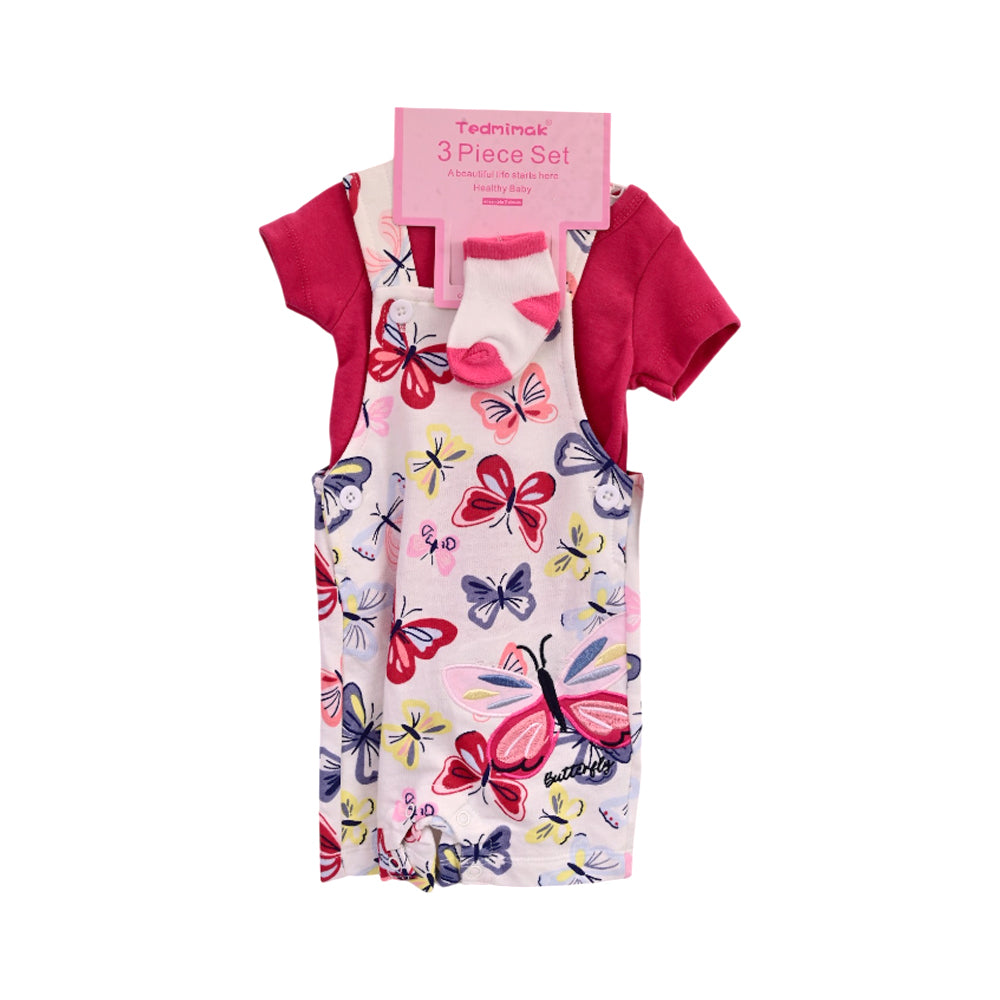 GIRLS CAPSLV 3PC ROMPER MIX COL ZHS-26 6-9M 1021 W/G