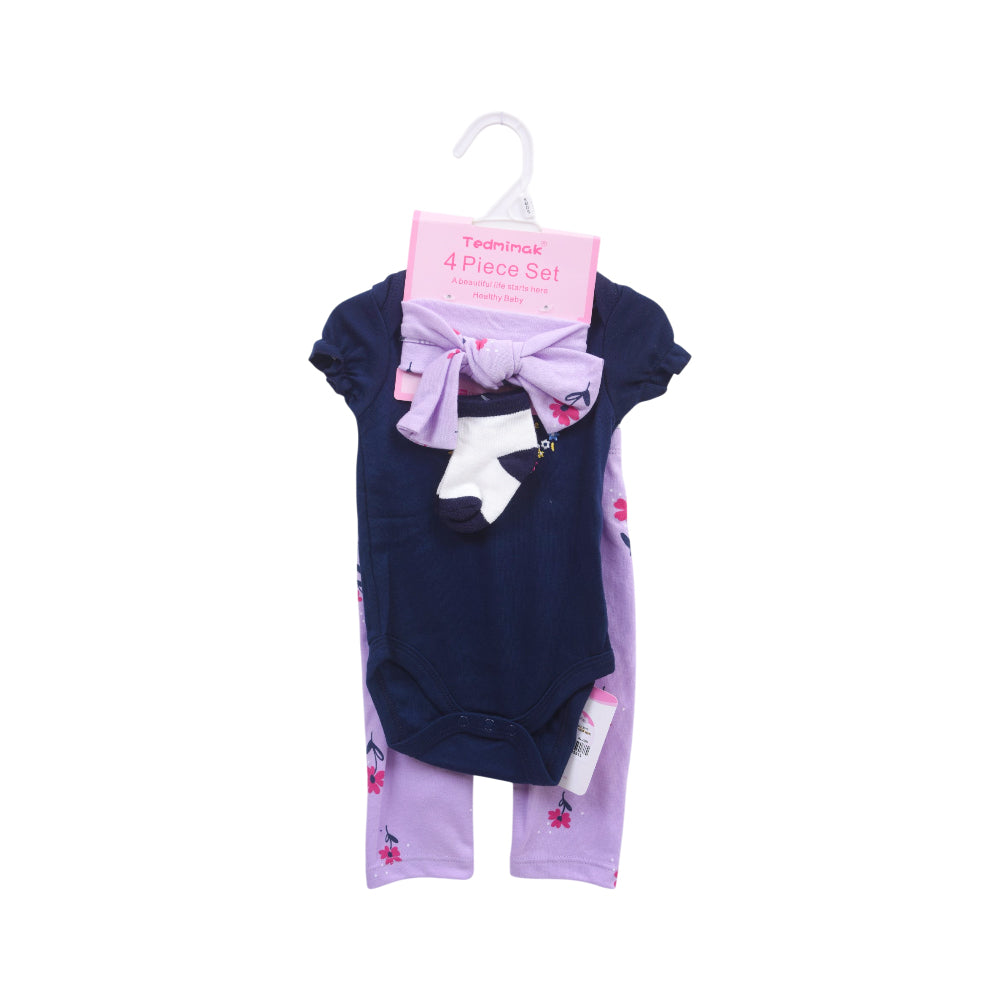 GIRLS S/S 4PC BODY SUIT SET  ZHS-26 3-6M 1024 W/G