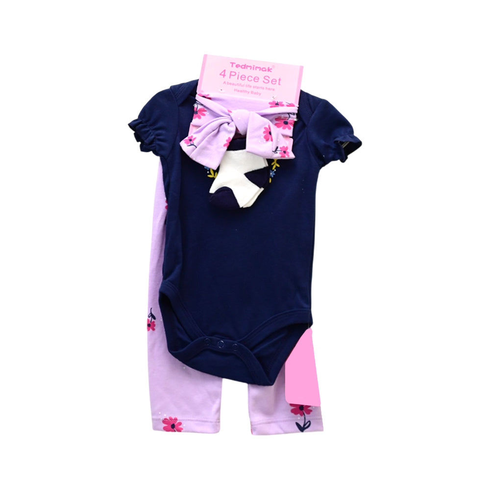 GIRLS S/S 4PC BODY SUIT SET  ZHS-26 6-9M 1024 W/G