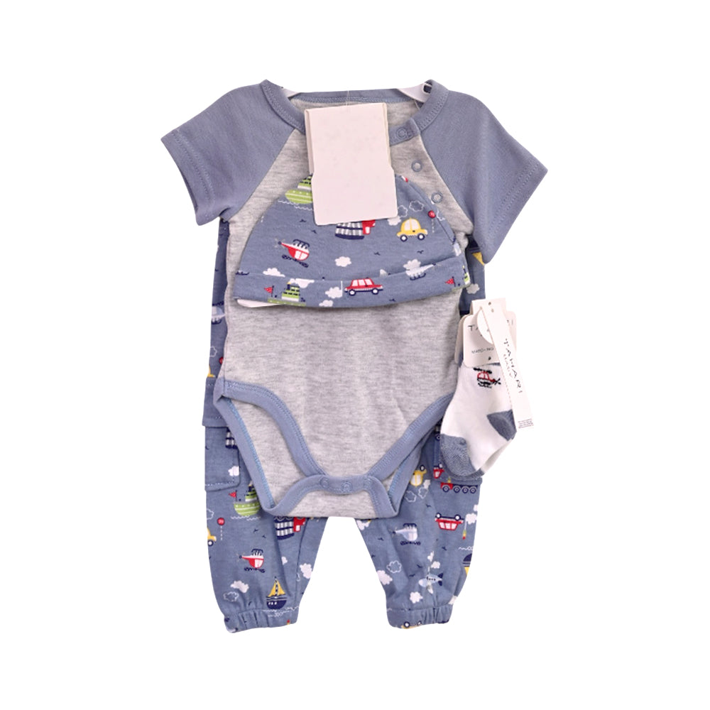 BOYS S/S 4PC BODY SUIT SET GREY ZHS-26 3-6M 1027 W/G