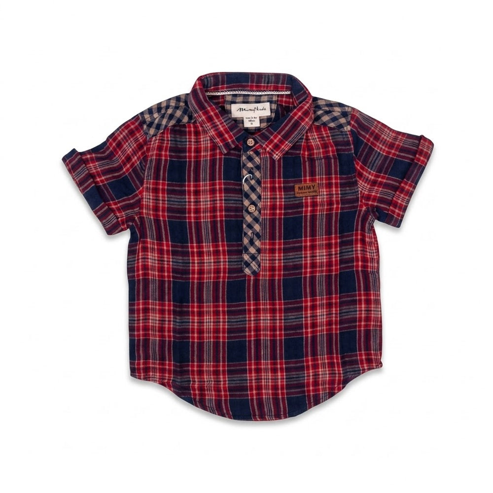 BOYS S/S CASUAL CHECK SHIRT NAVY IRS-26 2-3 YEAR MS-02270